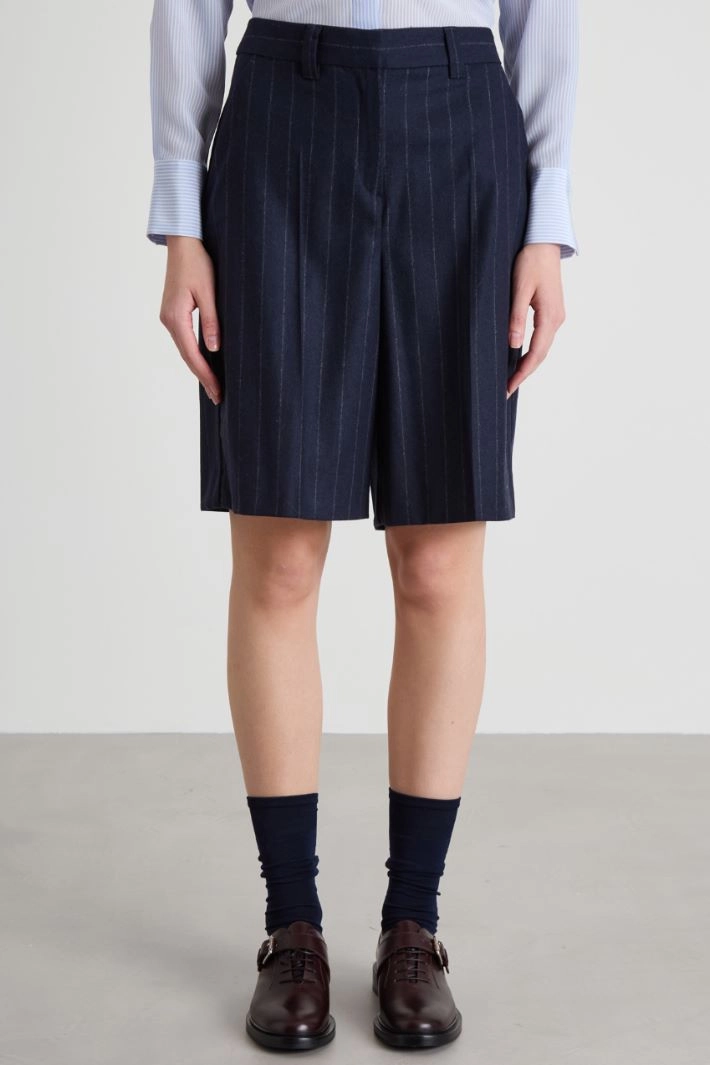 Pinstriped flannel Bermuda shorts - NIGHT BLUE