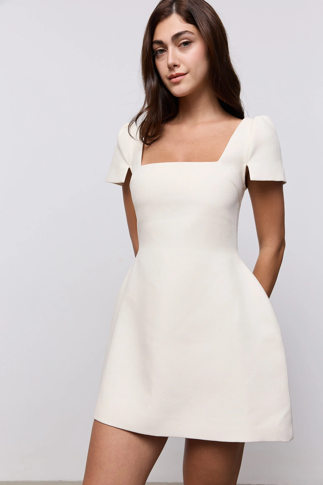 Linen Mix Square Neck Mini Dress