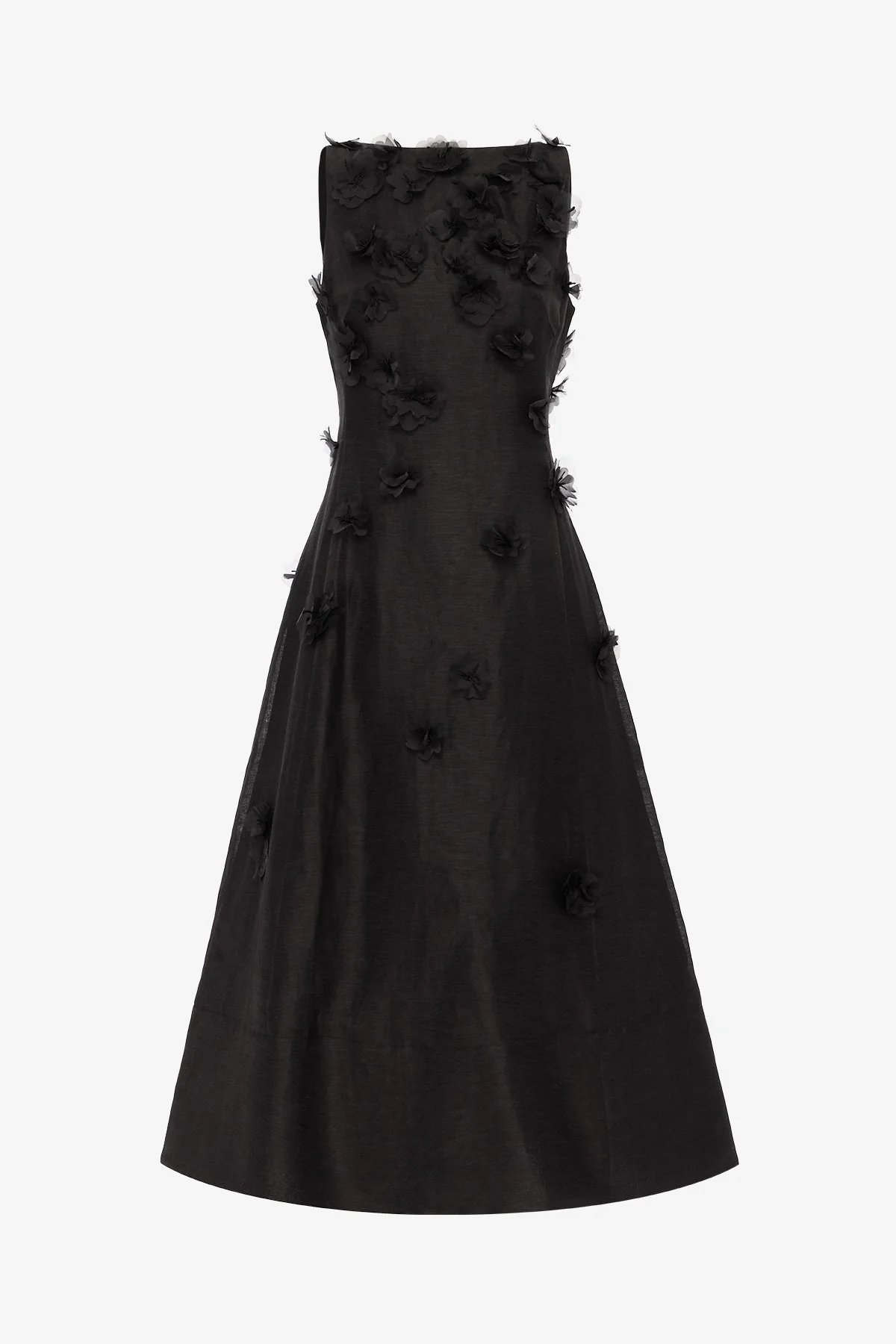 Cleo Petal Sleeveless Midi Dress - Ebony