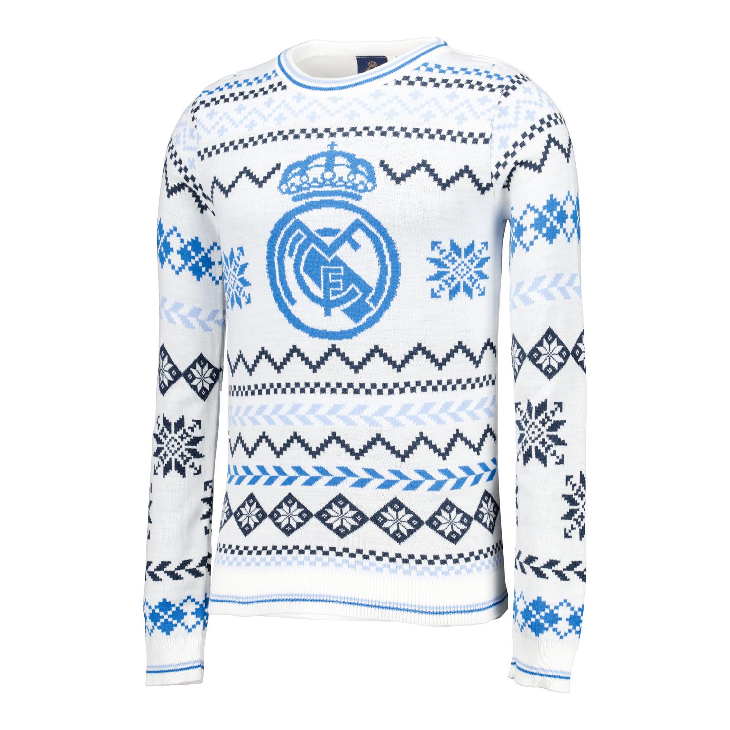 Mens Christmas Sweater Crest Ice White