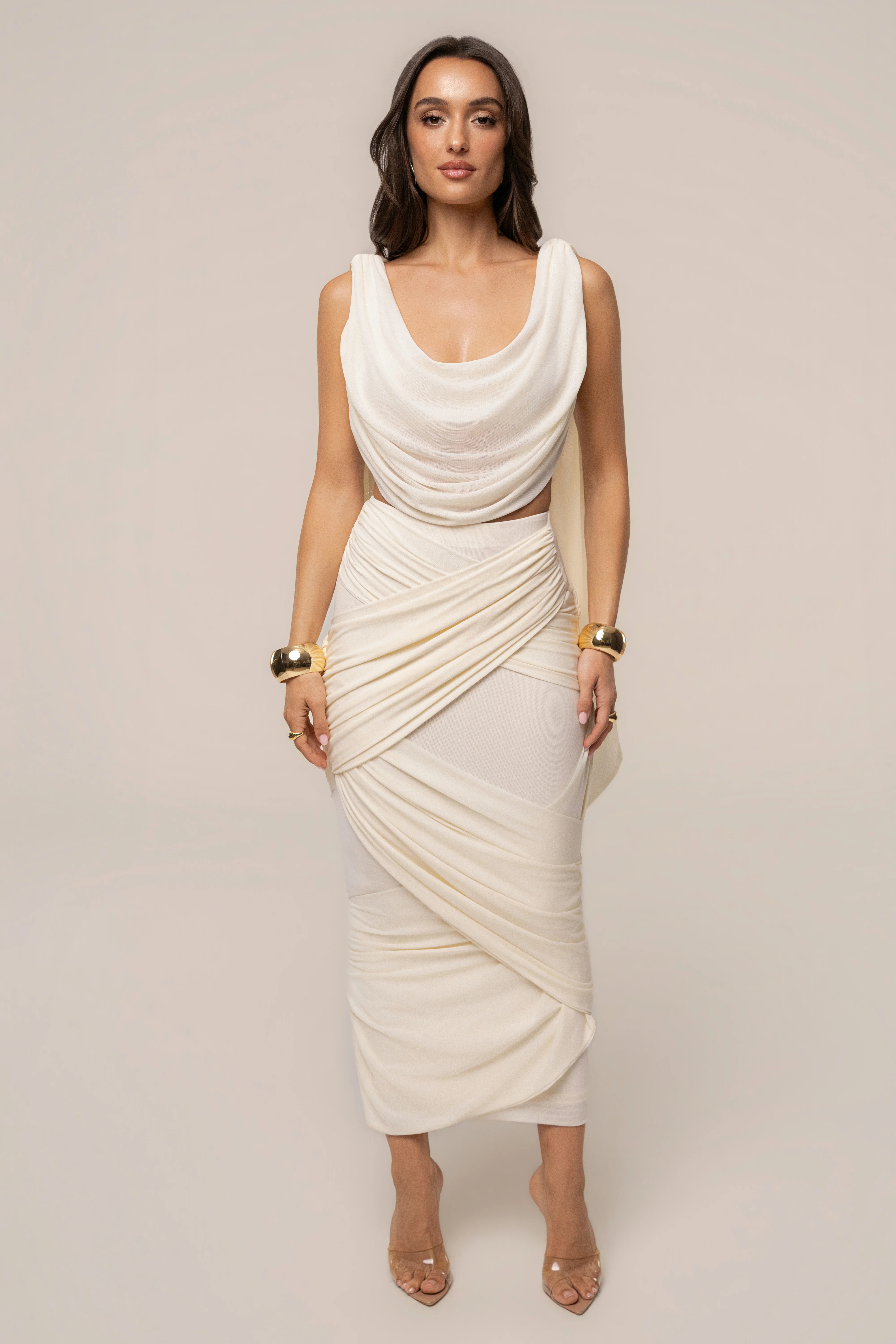Ivory Divine Drape Mesh Skirt Set