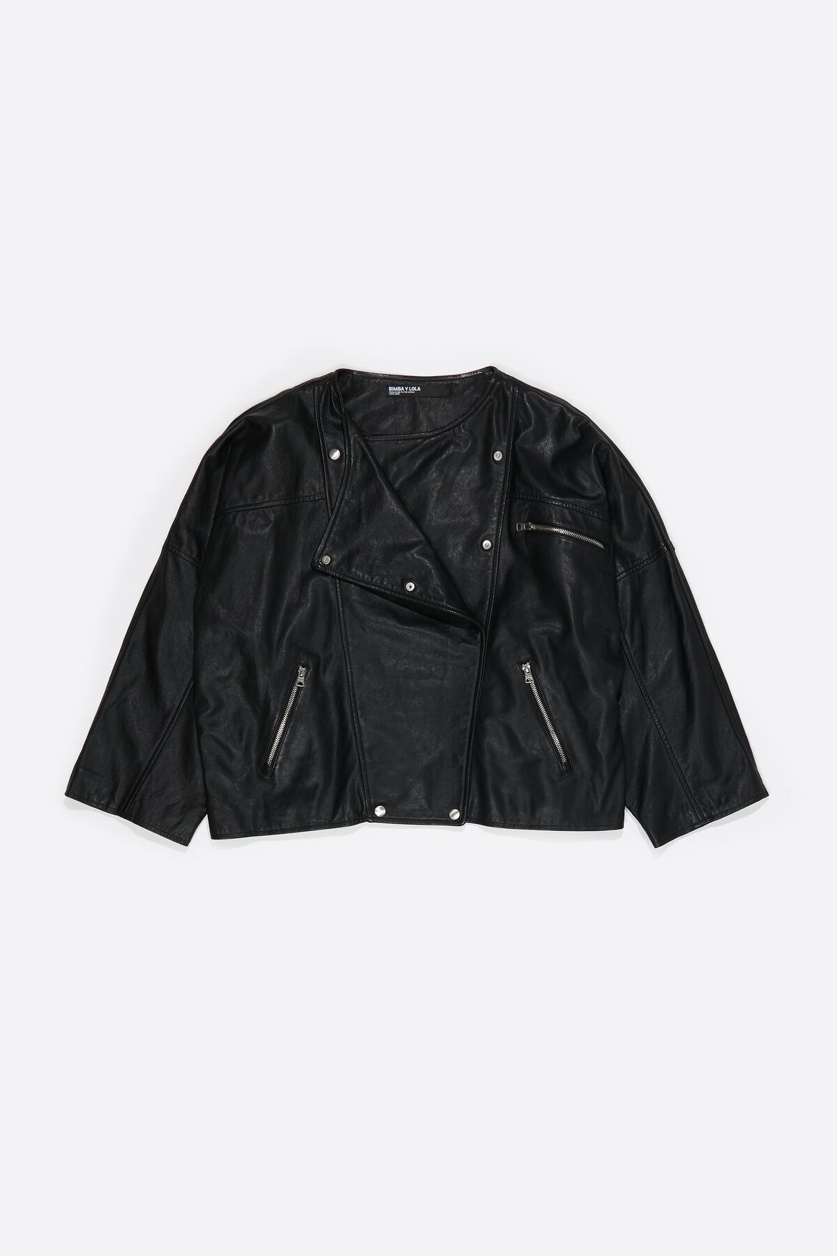 Black leather double-breasted jacket