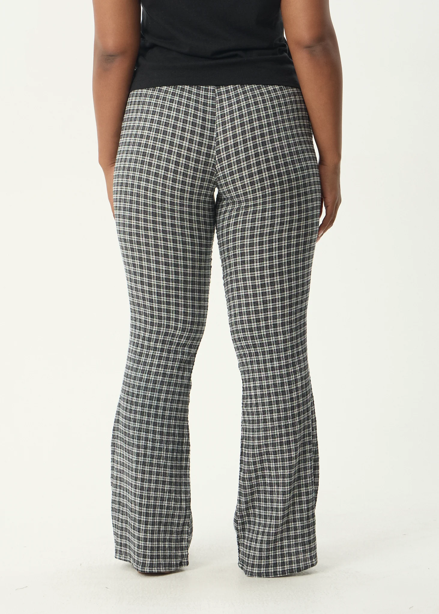 AFENDS Womens Asta - Seersucker Flare Pant - Steel Check