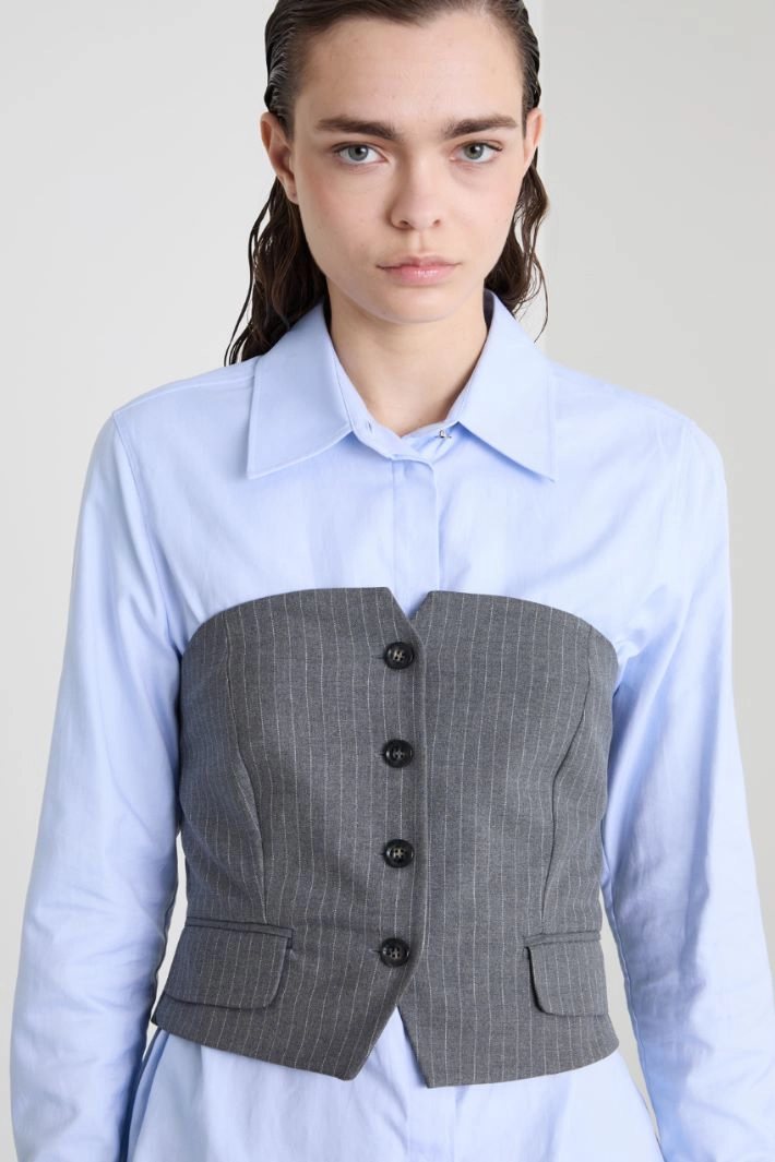 Buttoned bustier top - GREY WHITE