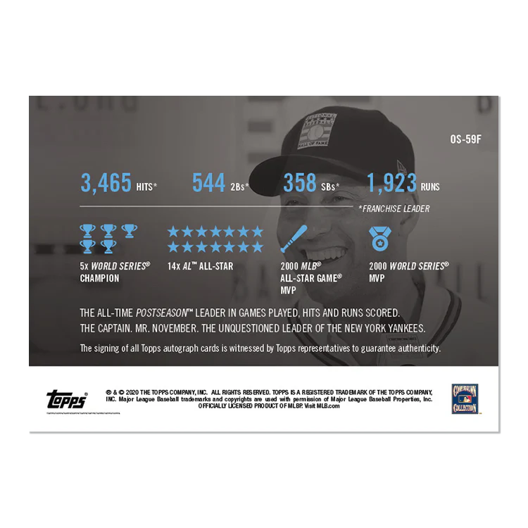 On-Card Auto # to 1 - Derek Jeter - MLB TOPPS NOW® Card OS59F