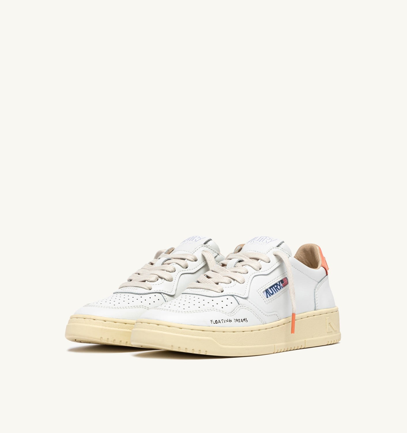 MEDALIST LOW SNEAKERS IN WHITE AND PEACH PINK LEATHER