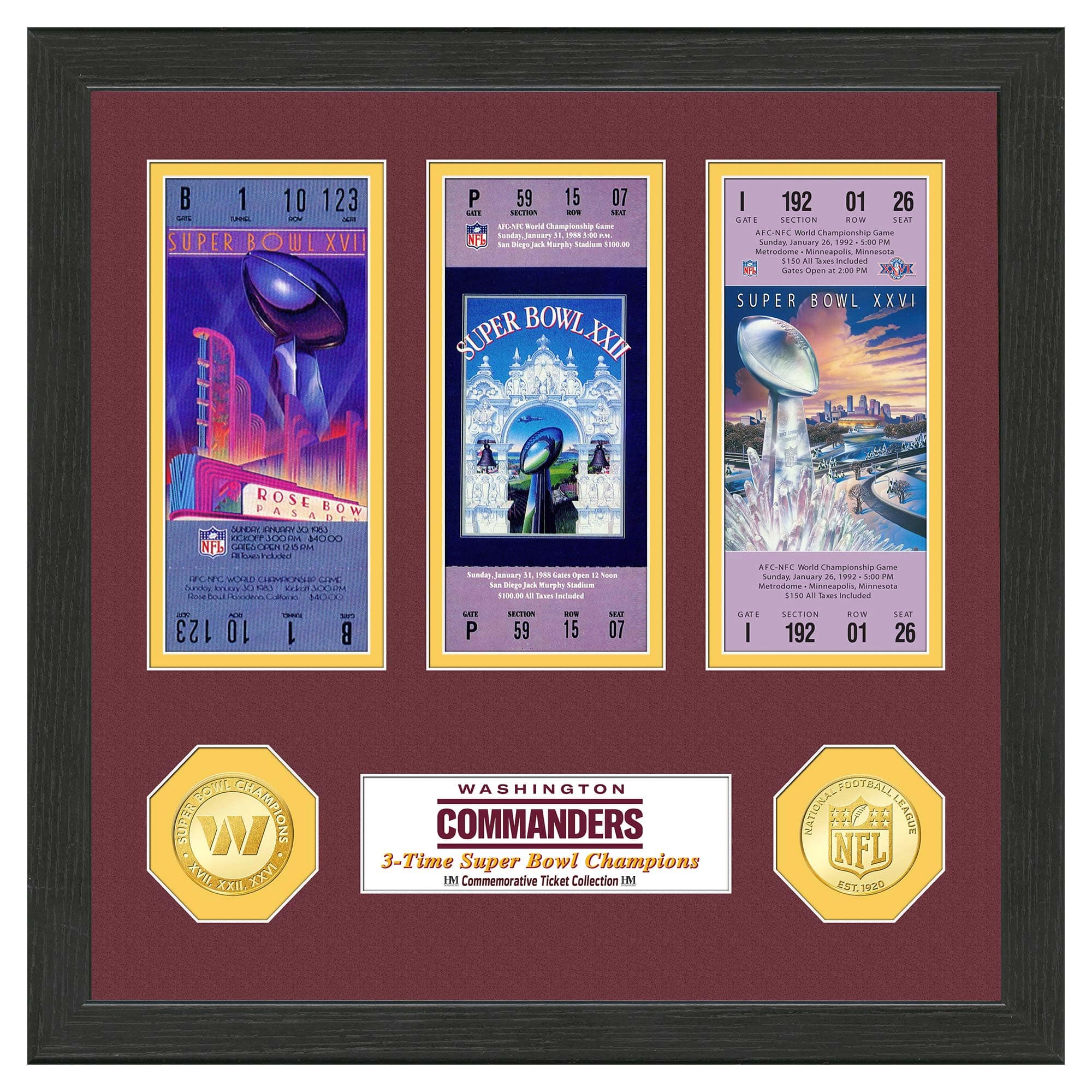 Washington Commanders Super Bowl Tickets Bronze Coins Framed NFL Photo