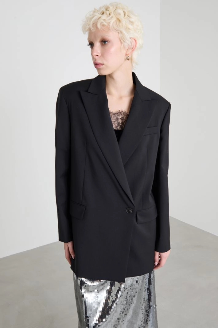 Straight blazer in pure wool - BLACK