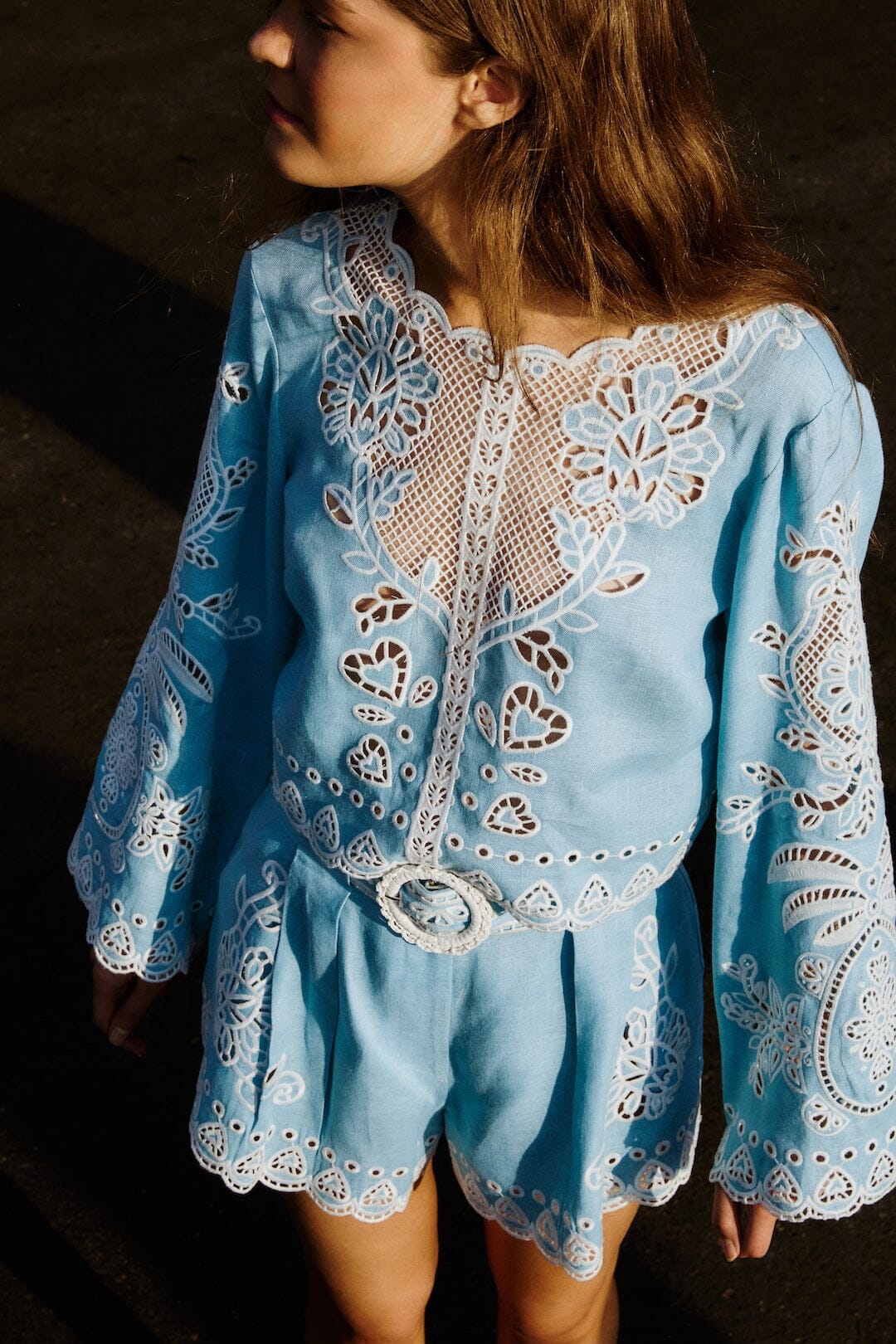 Light Blue Romantic Richelieu Blouse