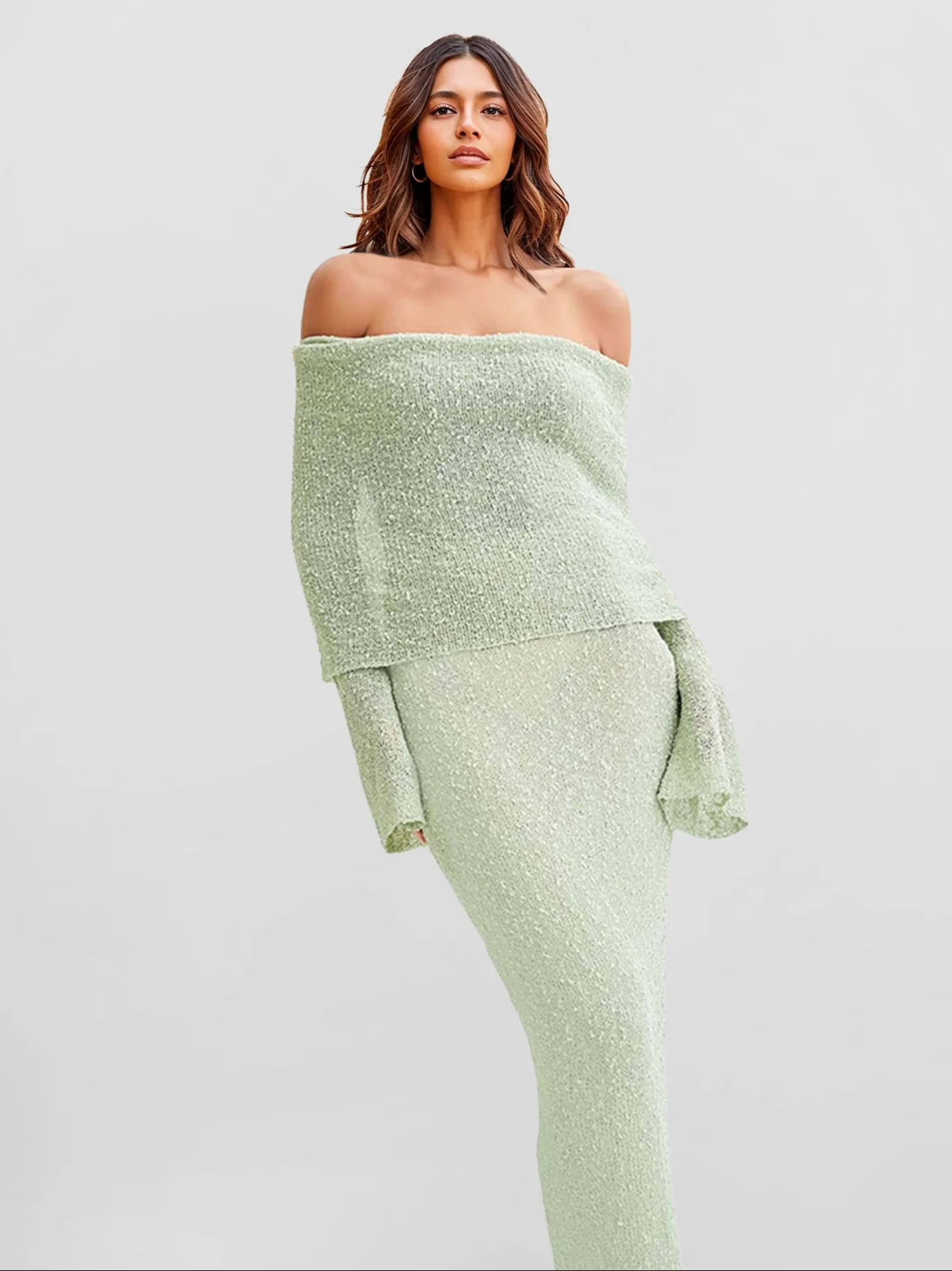 Elegant Off-Shoulder Knit Midi Dress