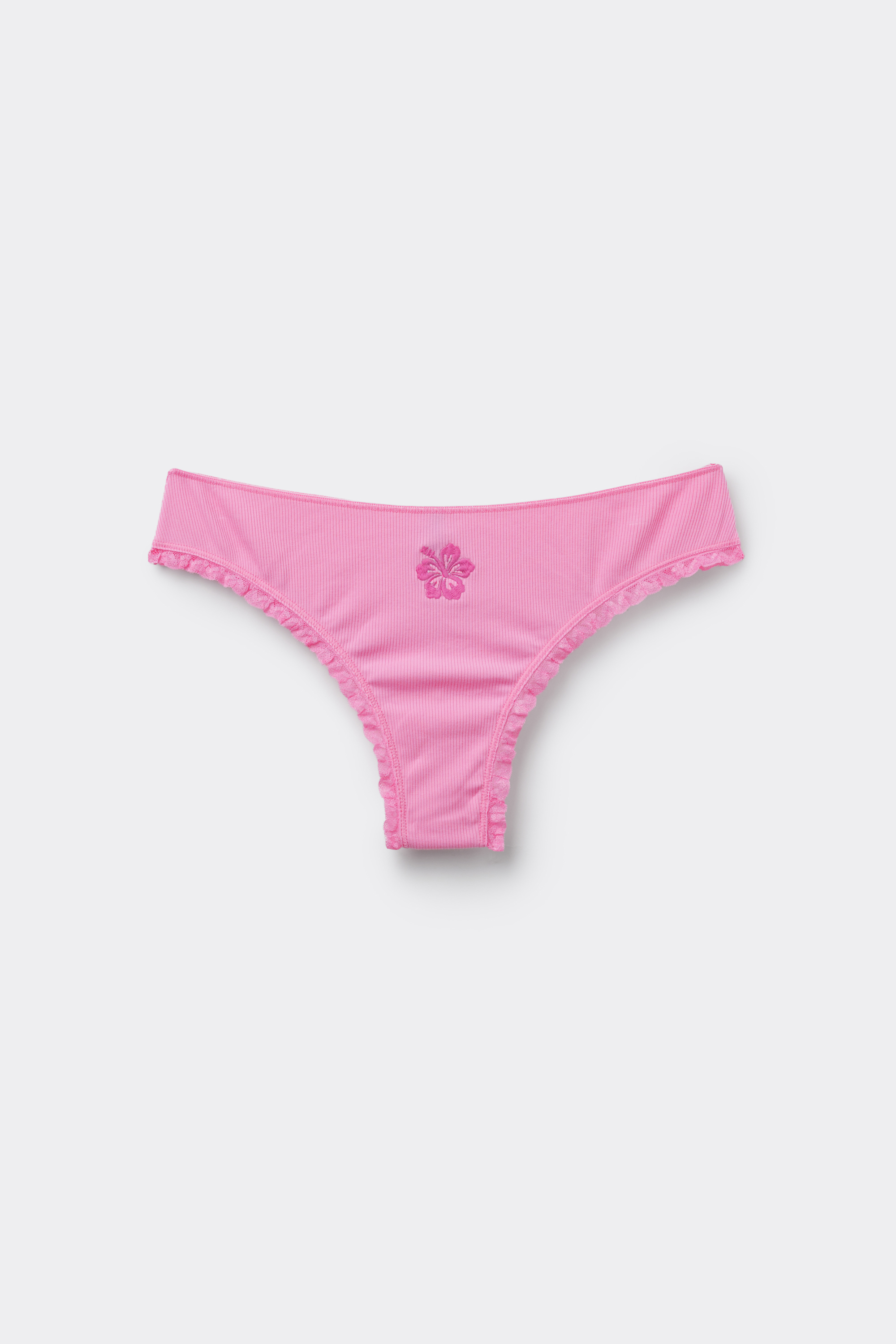 Ribbed Cotton Brazilian Briefs with Embroidery