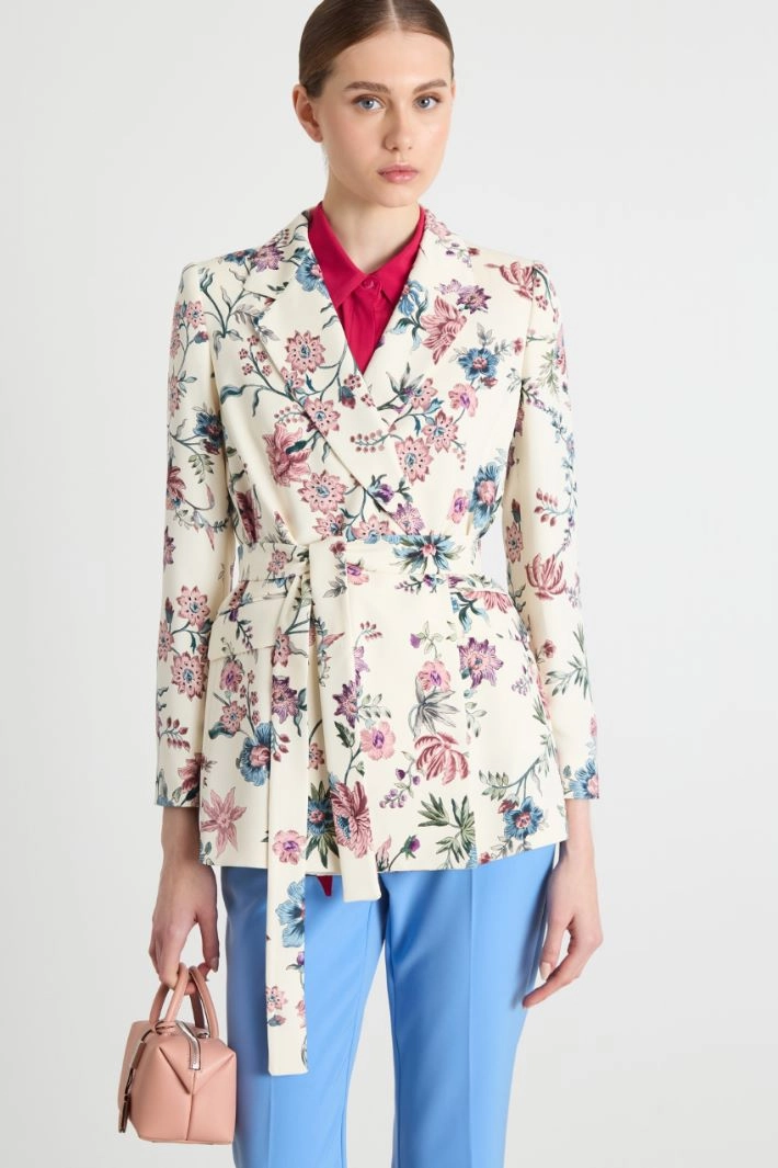 Belted double-breasted blazer - WHITE