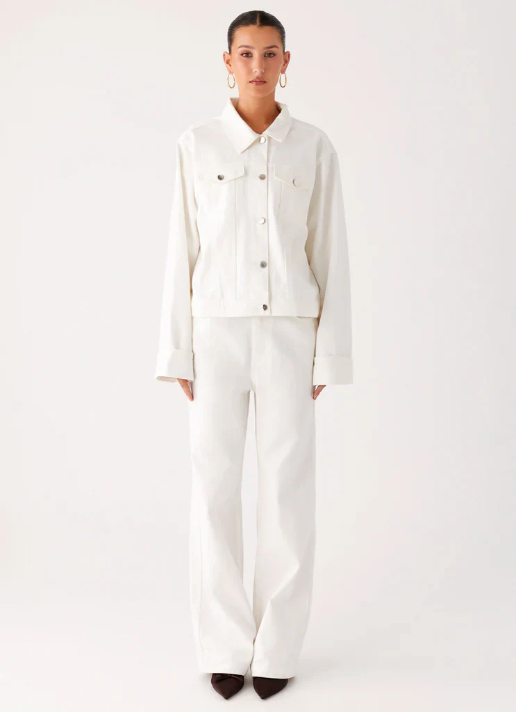 Back Again Oversized Denim Jacket - White