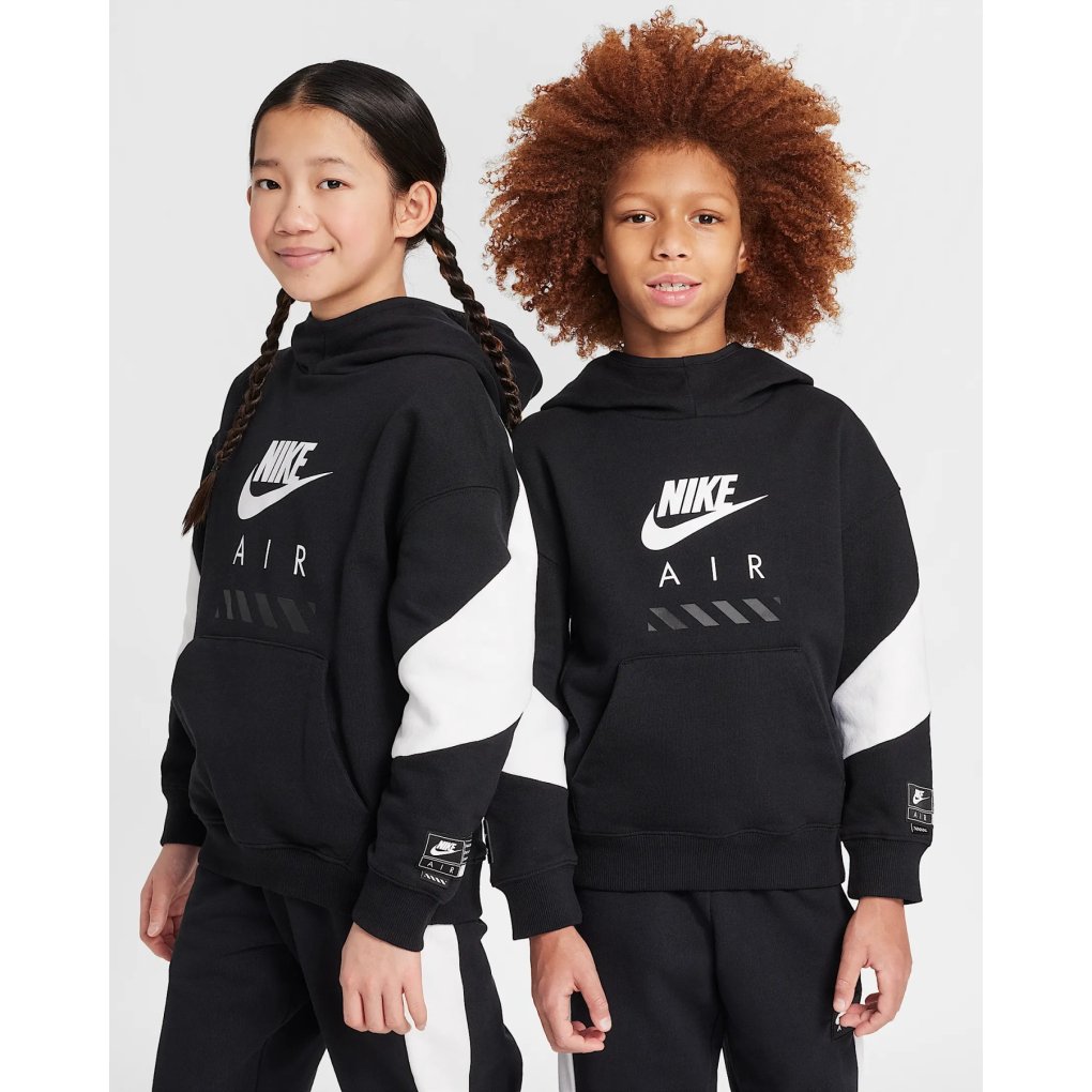 Nike Air Fleece Hoodie Kids - black/white/white HF8812-010