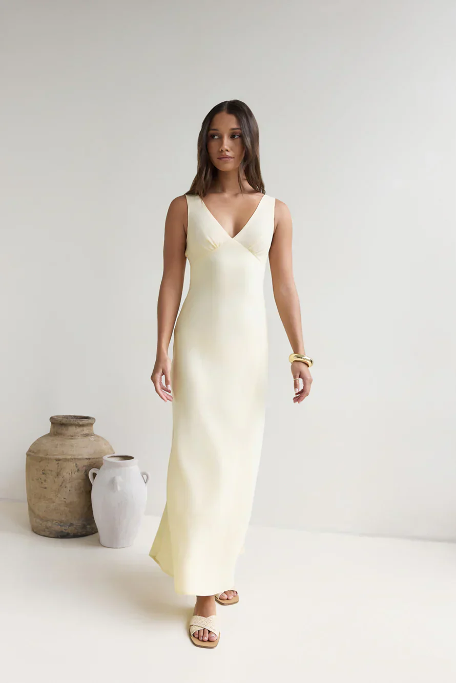 Lost In Daydreams Satin Maxi Dress Yellow