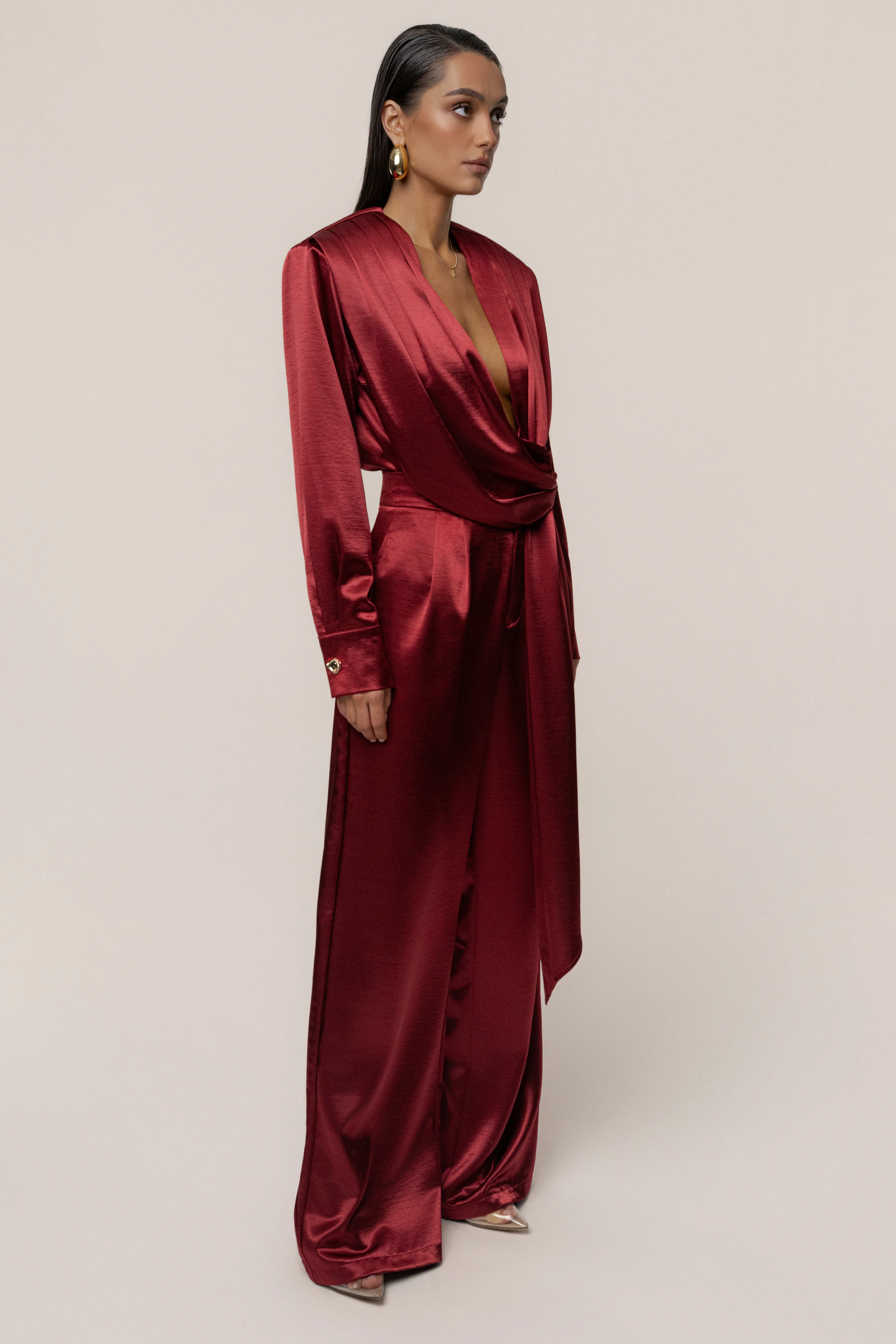 Burgundy Signature Satin Trousers