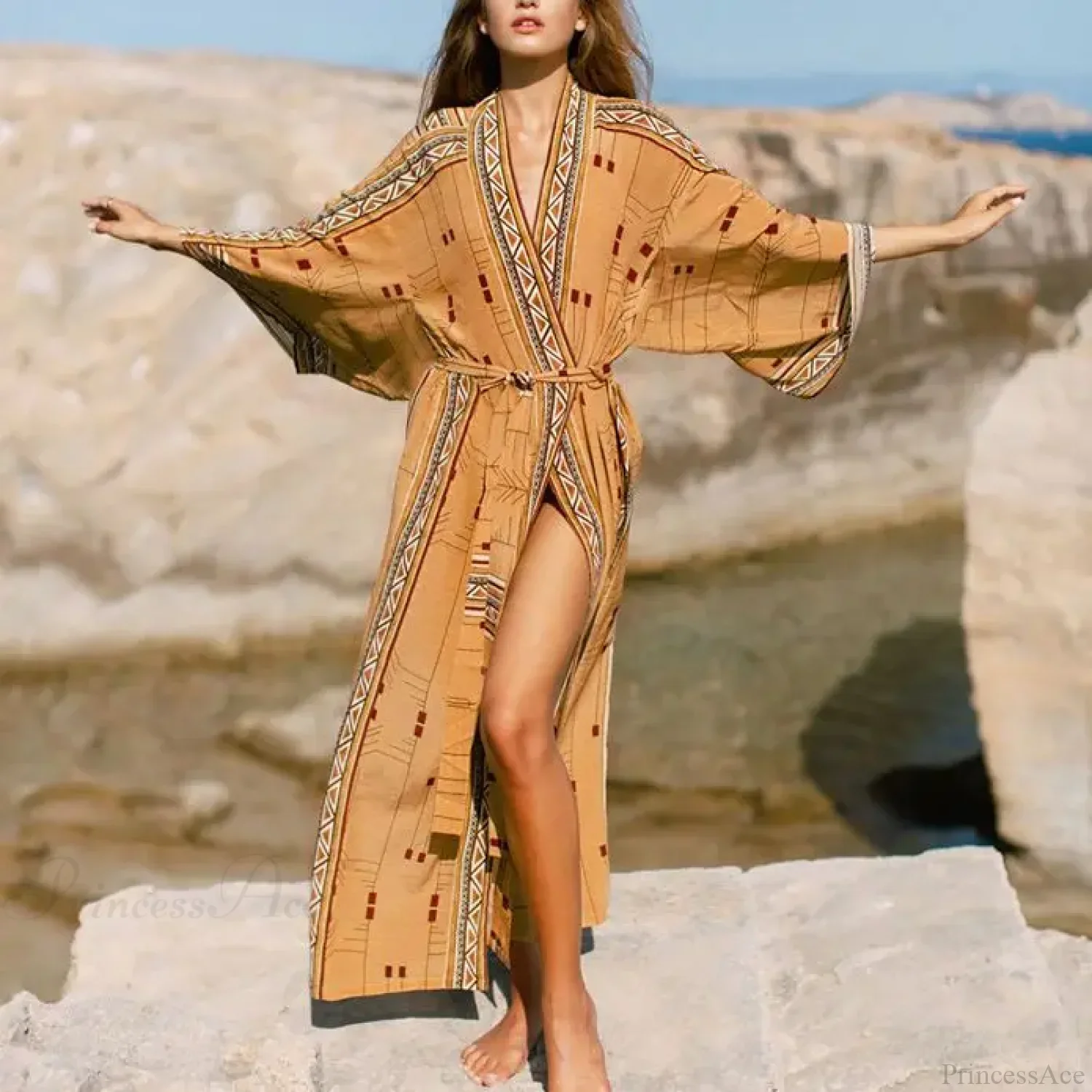 Cotton Ethnic Print Kimono Cardigan Boho Beach Cover up