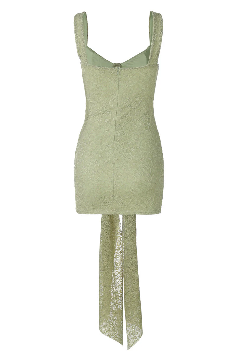 V-neck Green Lace Bodycon Short Dress