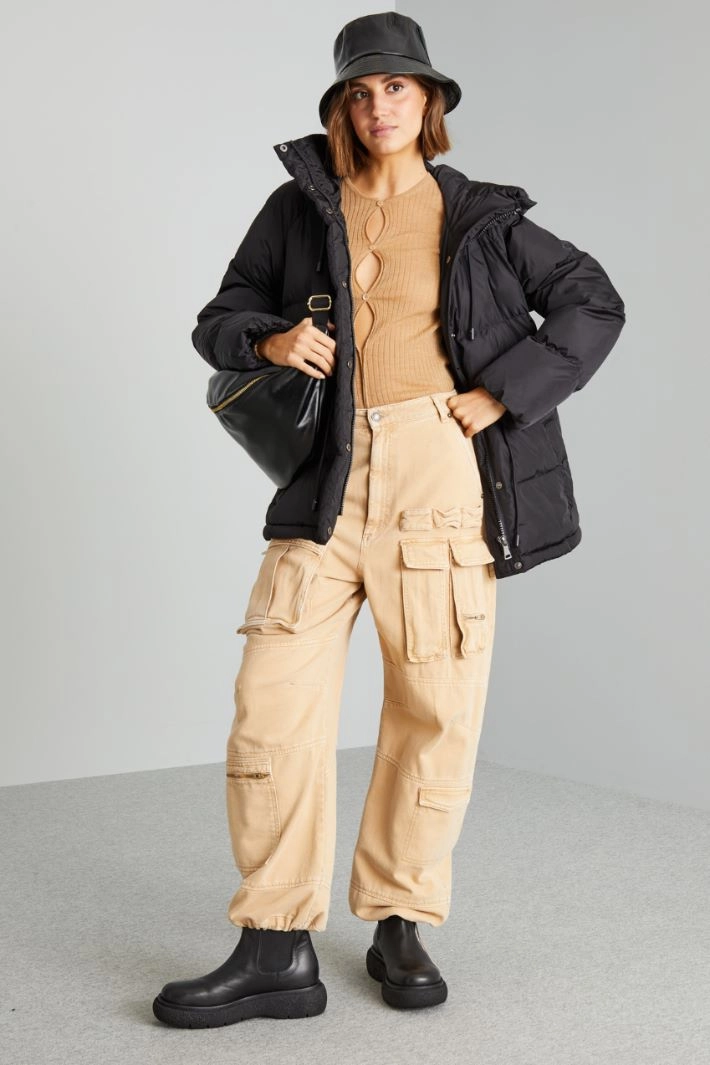 Taffeta down jacket with drawstring - BLACK