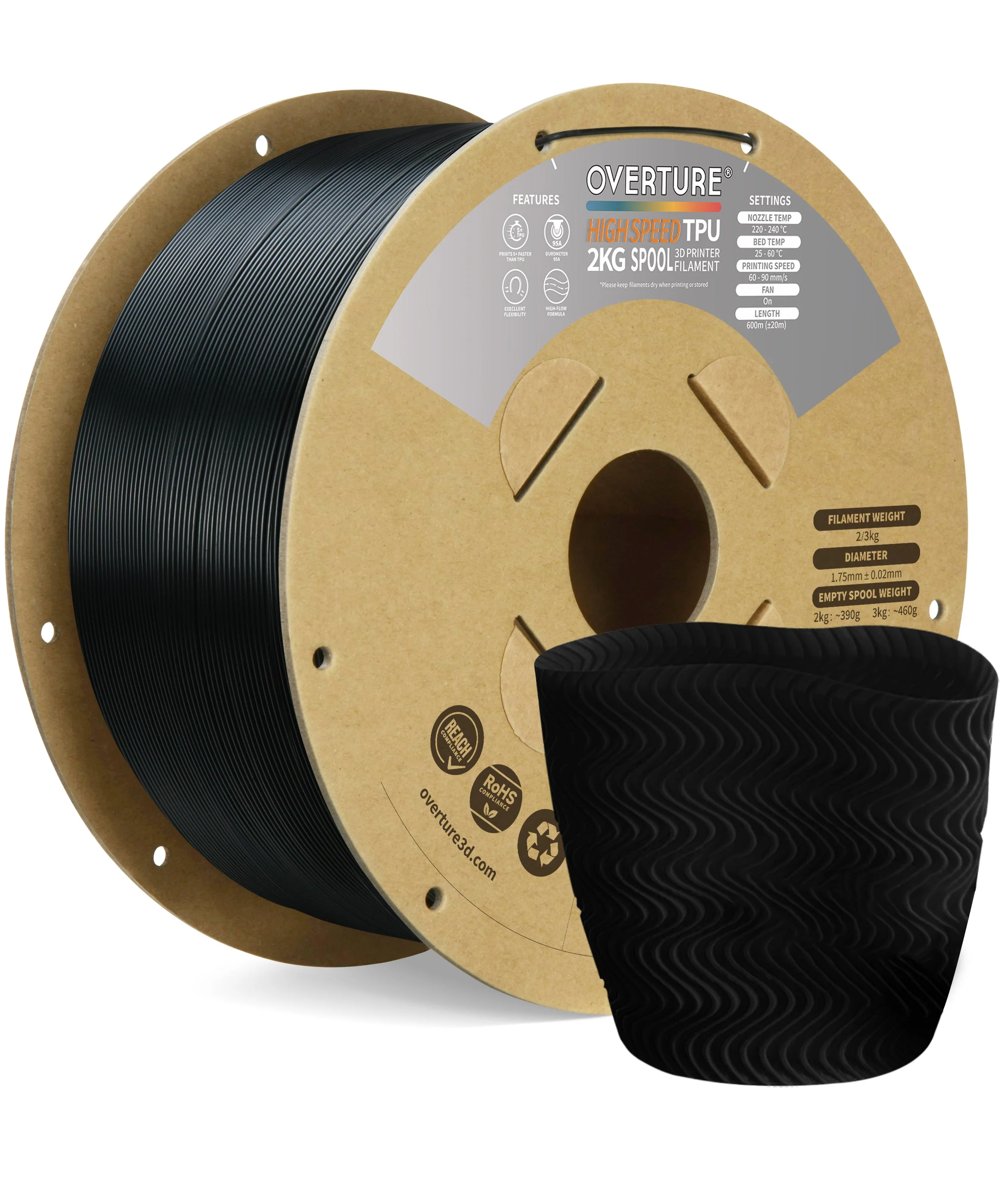 Overture High Speed TPU 3D Printer Filament 1.75mm - 2kg