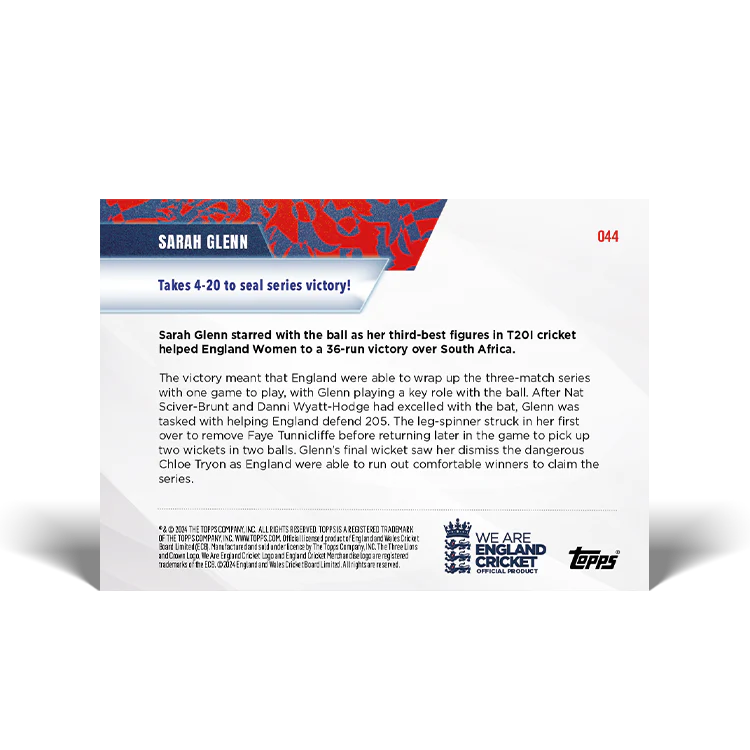 Sarah Glenn - Takes 4-20 to seal series victory! - 23/24 ECB Topps NOW® Card 44