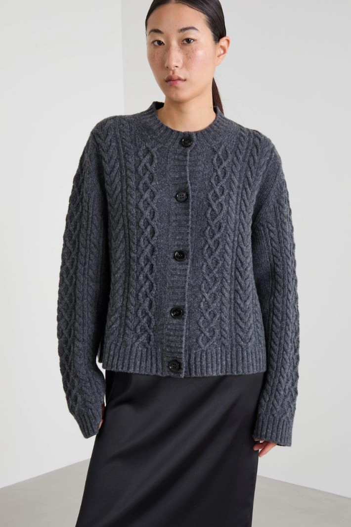 Cable-knit wool cardigan - DARK GREY