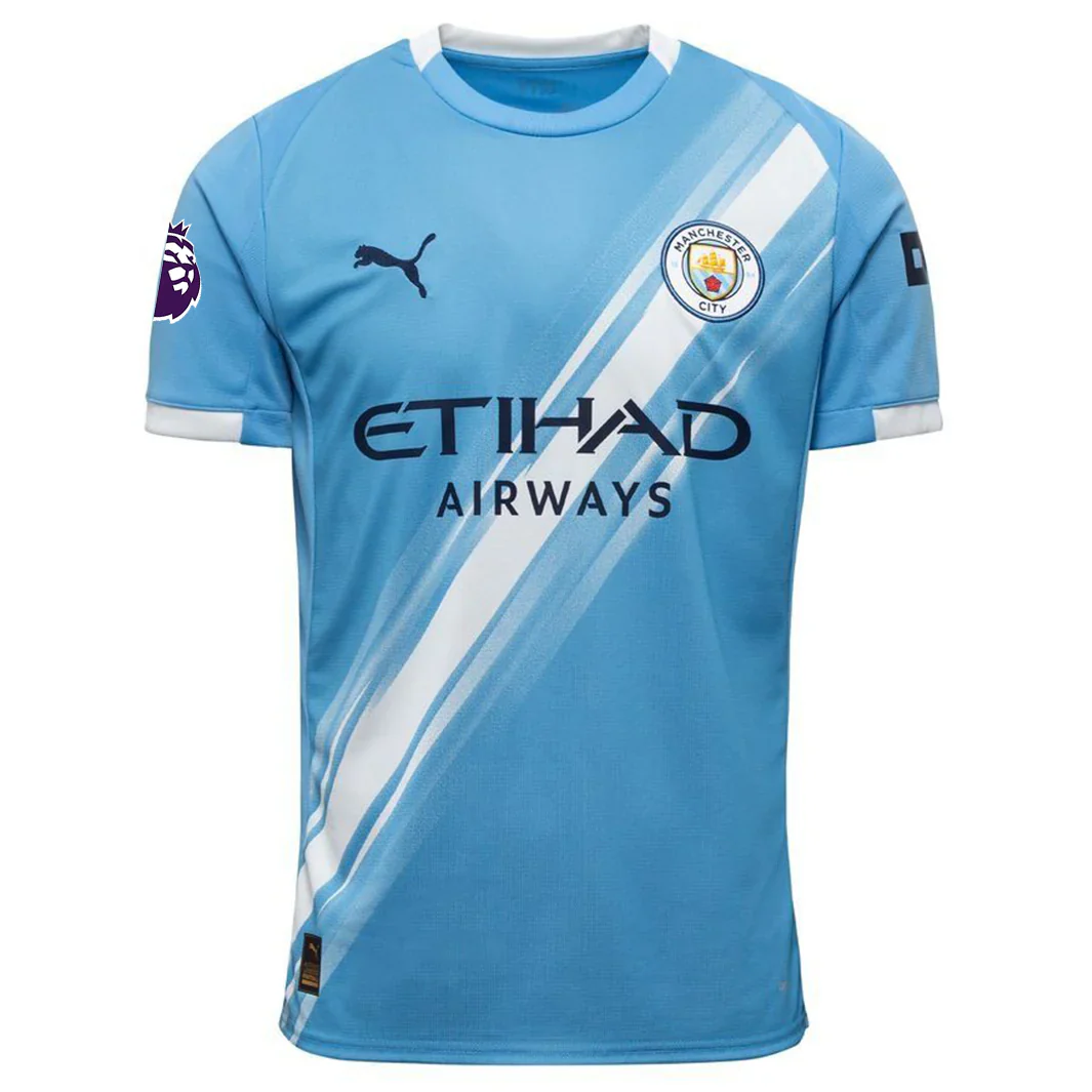 Erling Haaland Manchester City Home Jersey 25/26 w/ EPL + Sponsor Patch (Team Light Blue/ White)