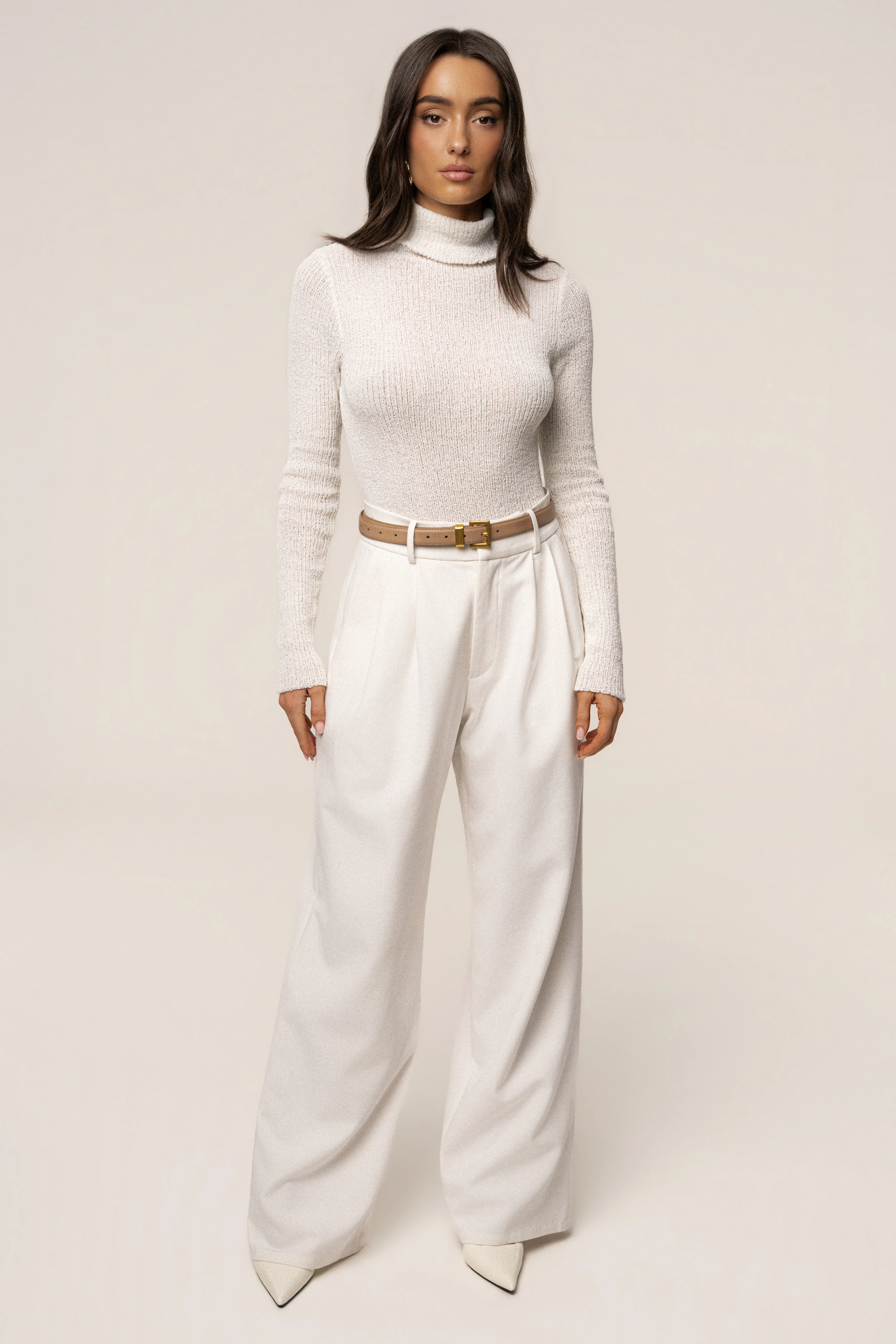White Carli Turtle Neck Top