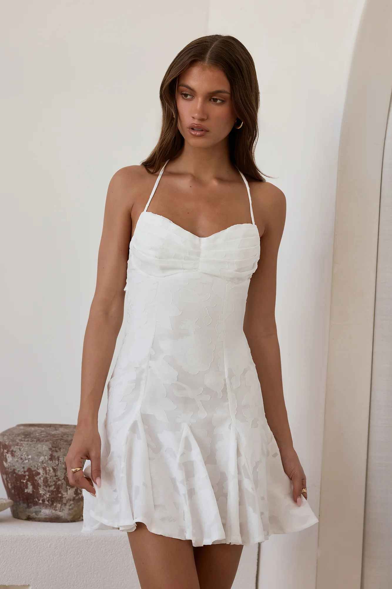 Dancing Alone Halter Mini Dress White
