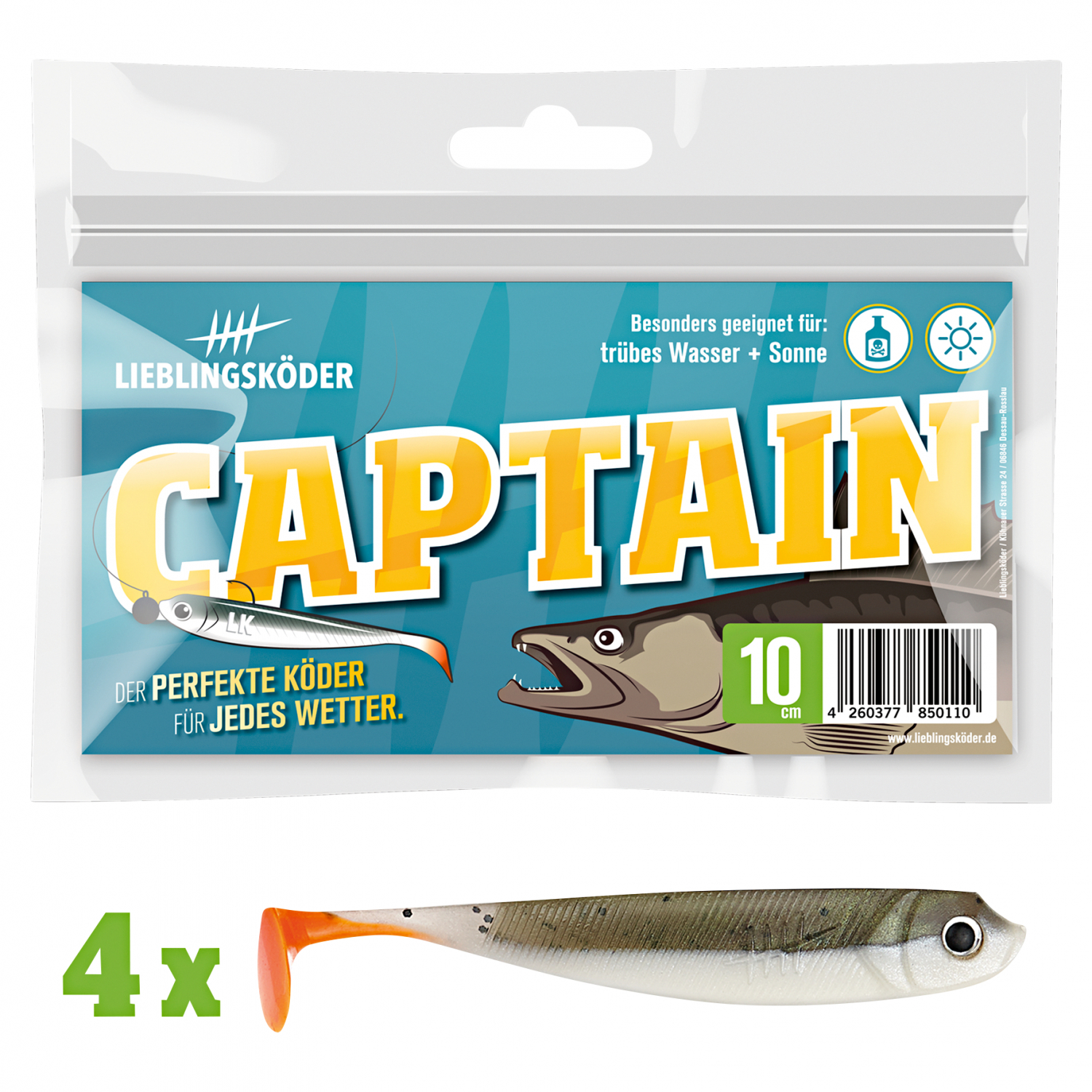 Lieblingsköder Shad Zander Bait (10 cm, Captain)