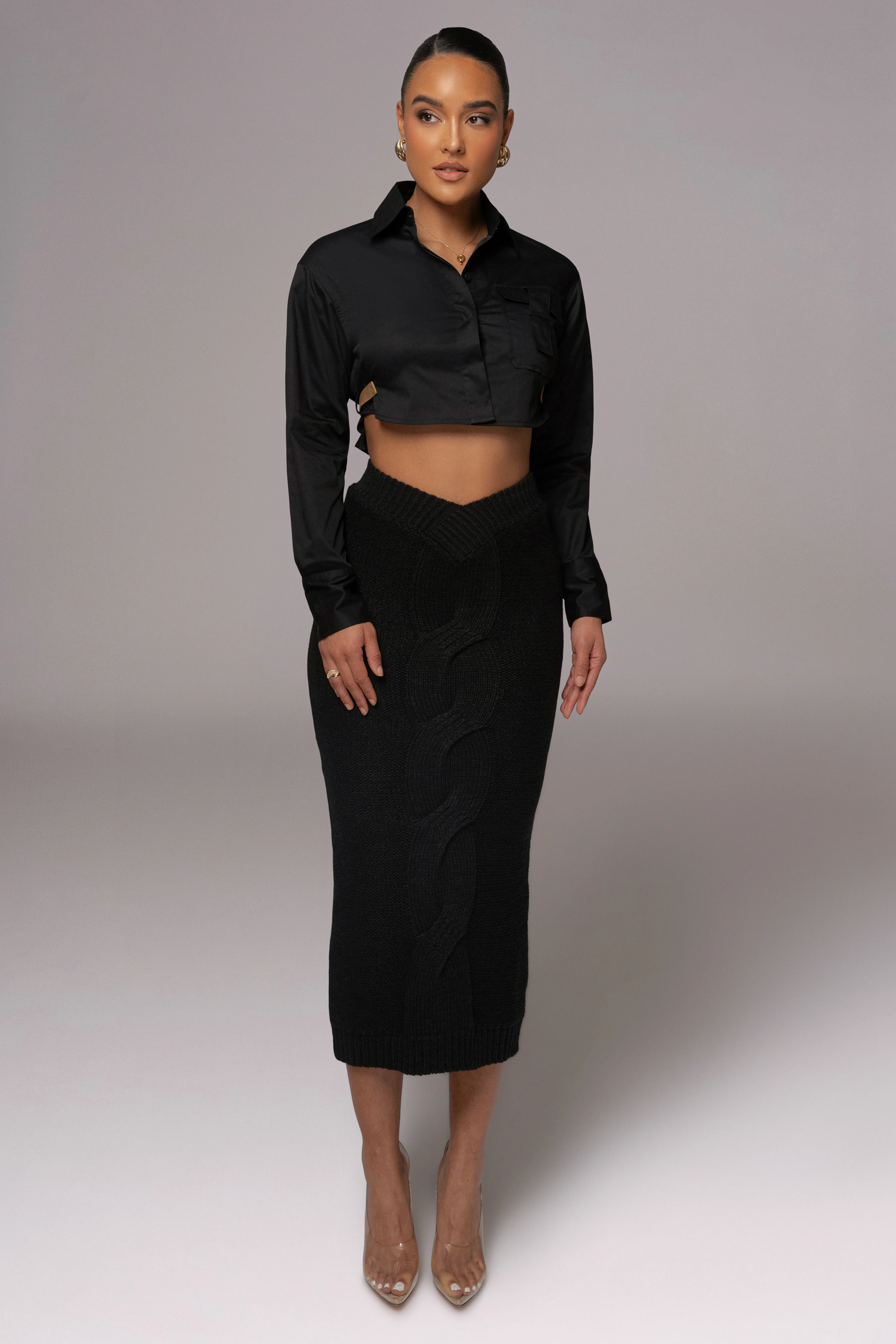 Black Merine Knit Midi Skirt