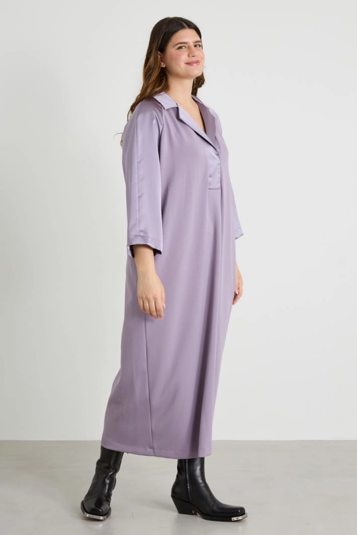Long jersey and satin dress - LILAC