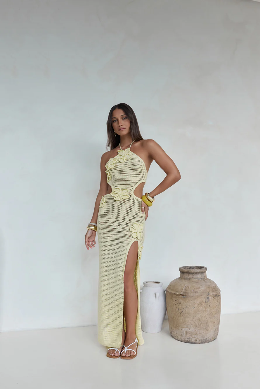 Monaco Sun Knit Halter Maxi Dress Yellow