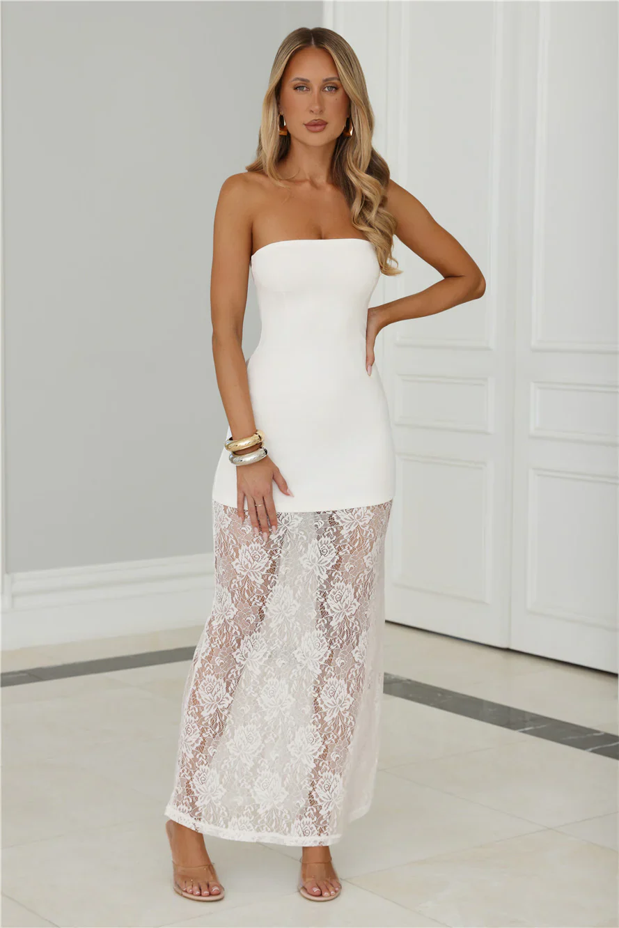 Polished Piece Strapless Lace Maxi Dress White