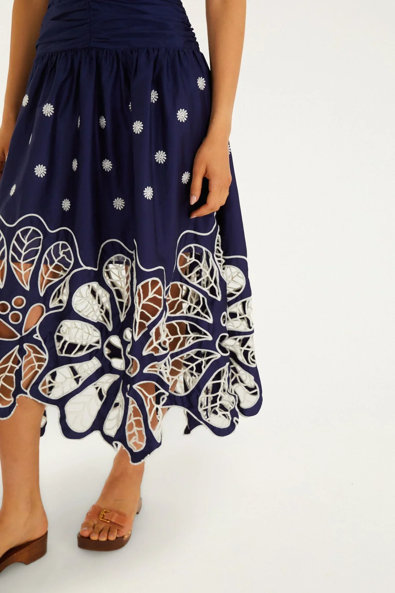 Navy Blue EmbroideredRichelieu Midi Dress