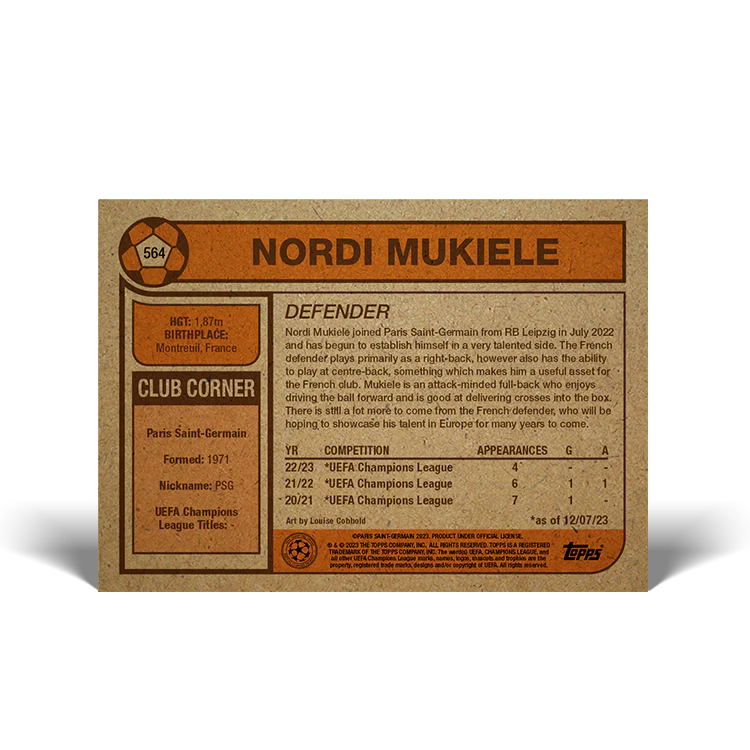 Topps UK - UCC Living Set Card #564 - Nordi Mukiele