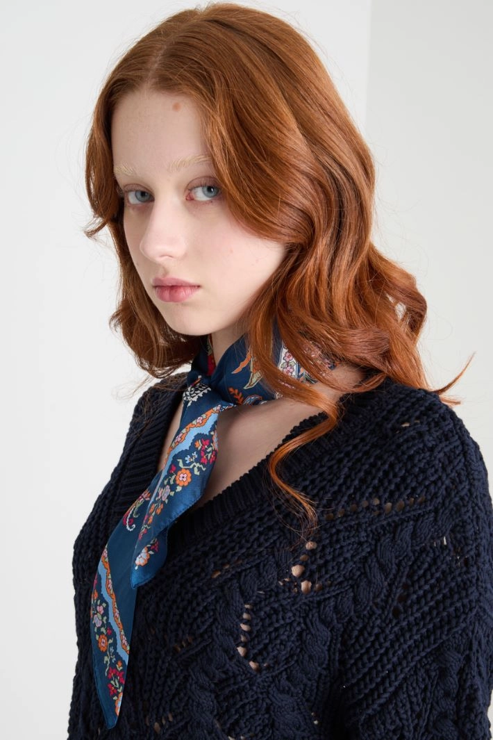 Printed silk scarf - BLUE