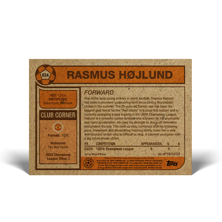 Topps UK - UCC Living Set Card #634 - Rasmus Højlund