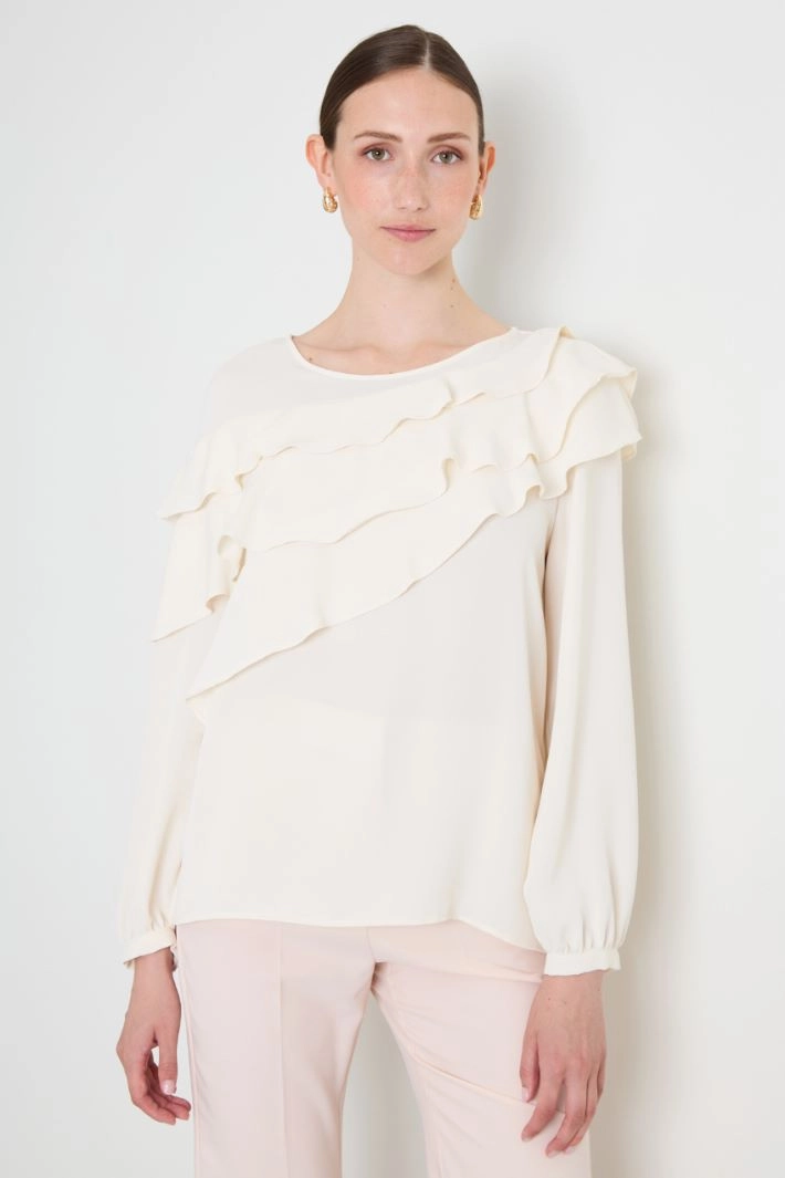 Blouse with ruffle - CREAM