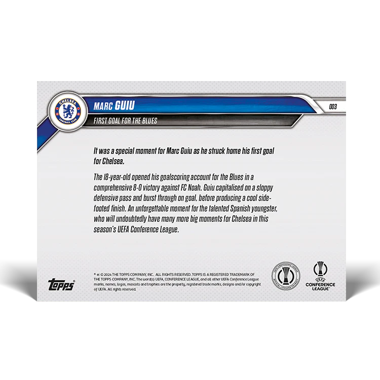 Marc Guiu - First goal for the Blues - 24/25 UECL Topps NOW® Card 3