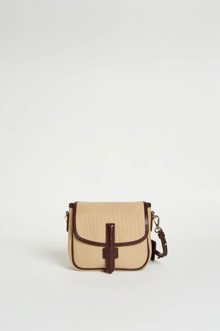 Leather-trimmed canvas shoulder bag - BEIGE