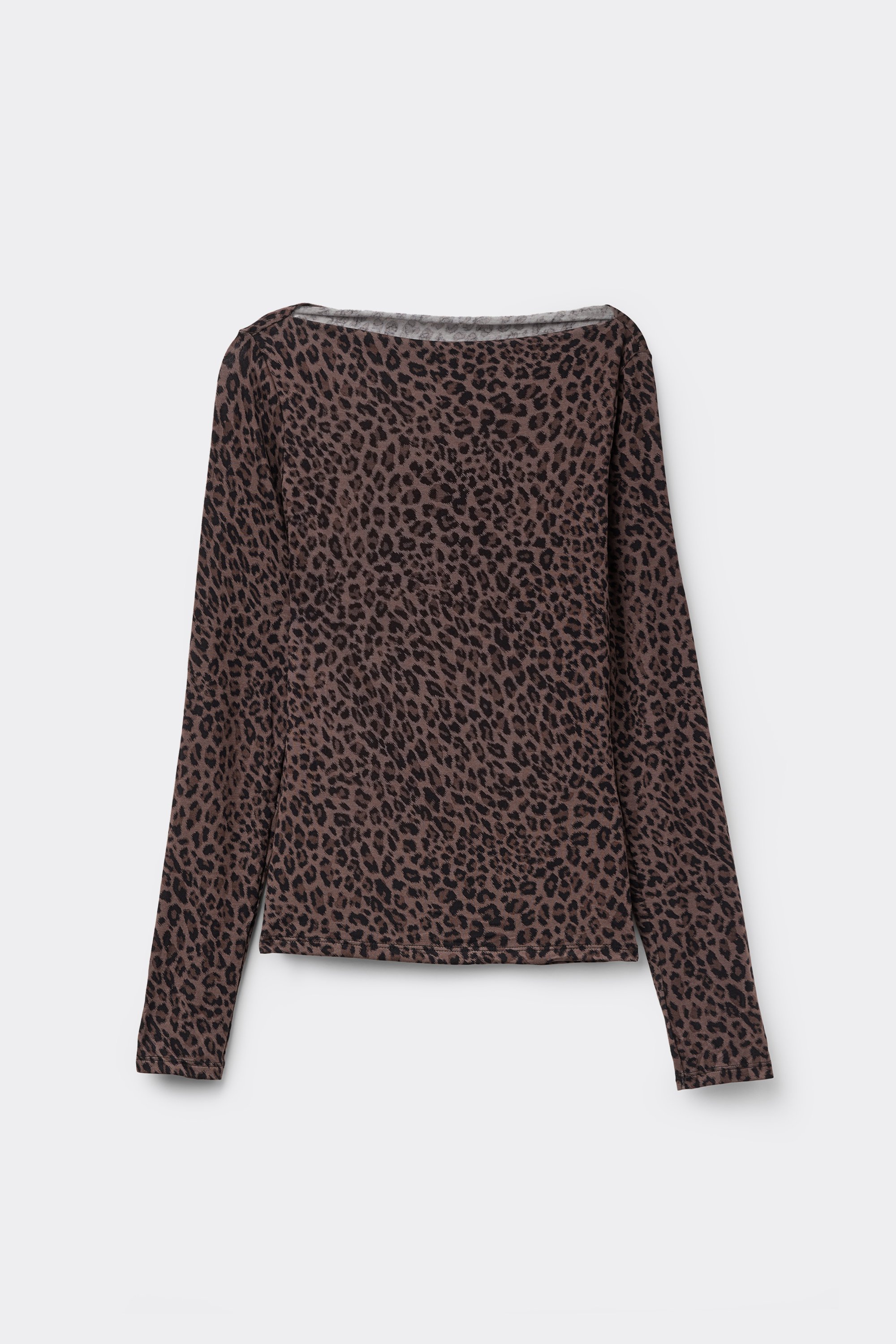 Long-Sleeved Printed Viscose Top with Boat Neck