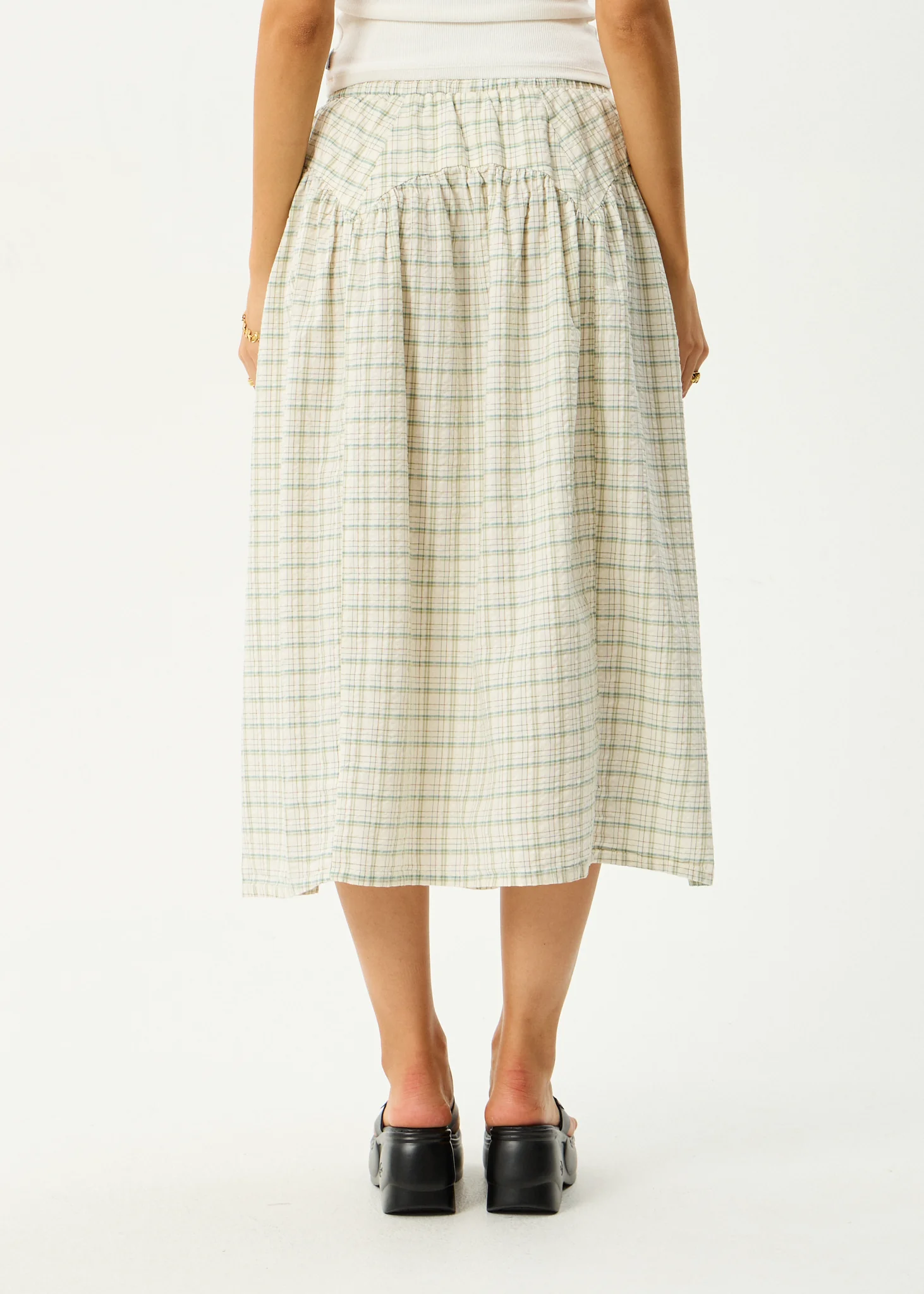 AFENDS Womens Legacy - Seersucker Check Midi Skirt - Boa Check