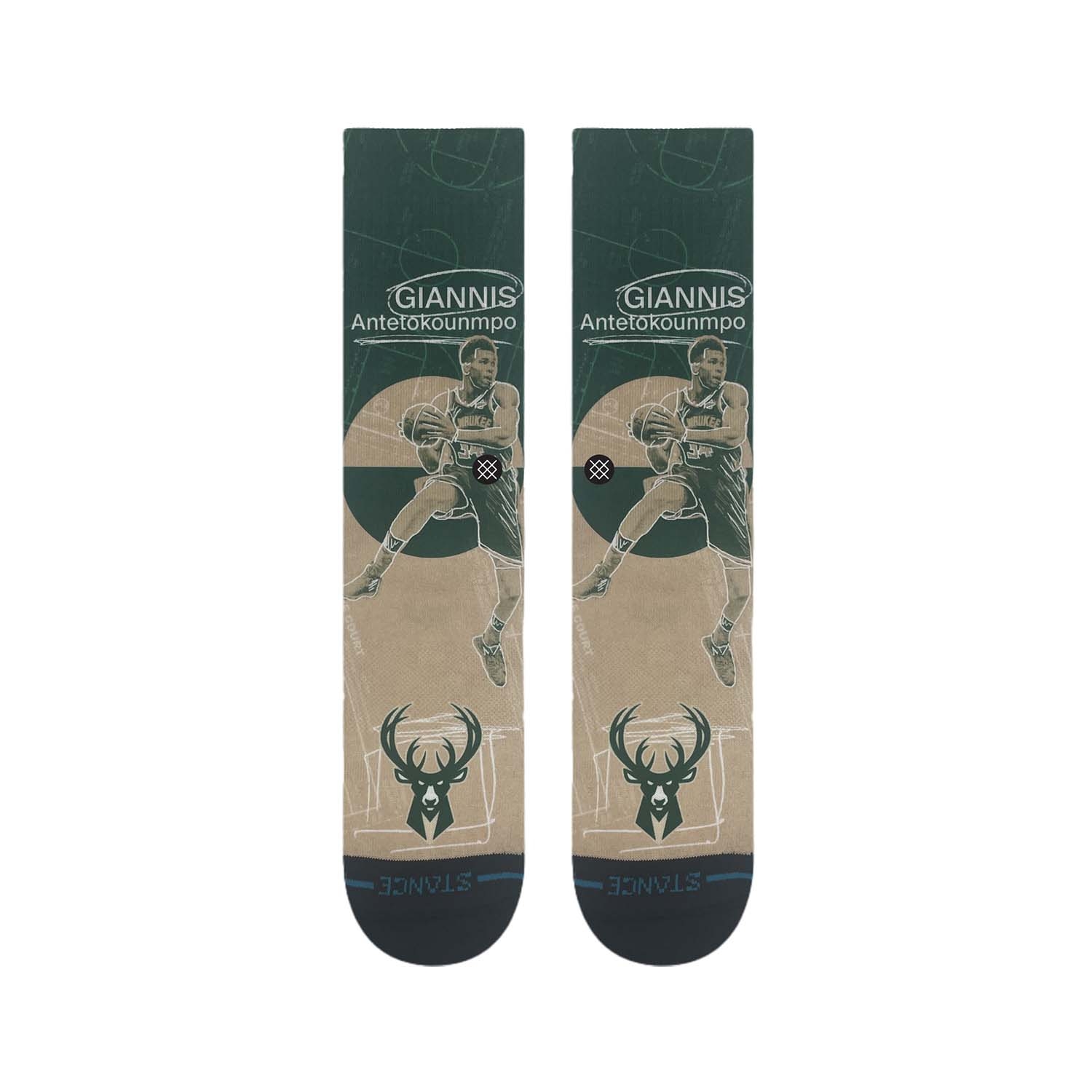 Giannis Antetokounmpo Milwaukee Bucks Stance Pasted Crew Socks