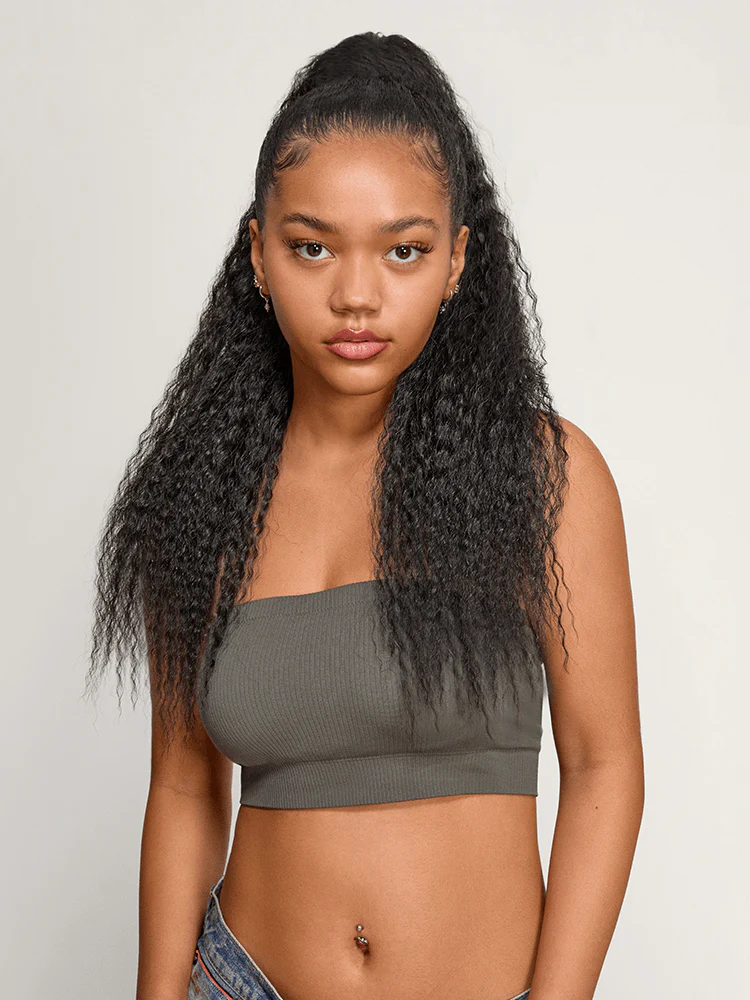 Frodio Ponypop Natural Black Boho Curl Scrunchie Ponytail Human Hair - Tiana