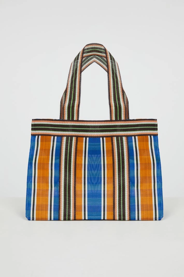Mesh maxi shopper bag - ORANGE BLUE BROWN