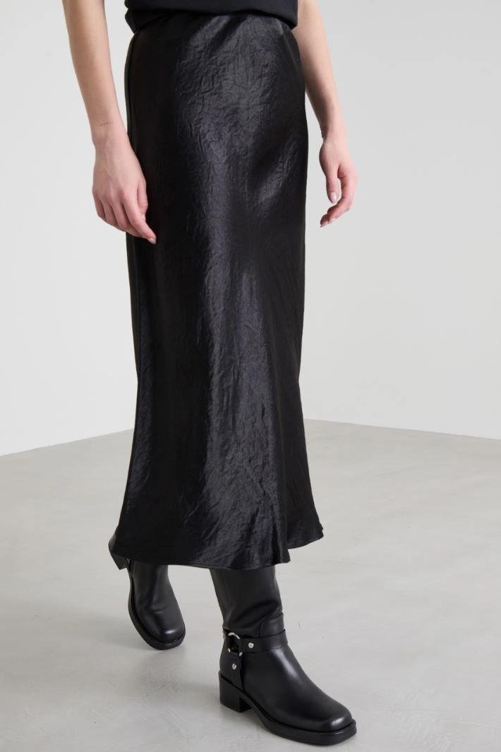 Satin midi skirt - BLACK