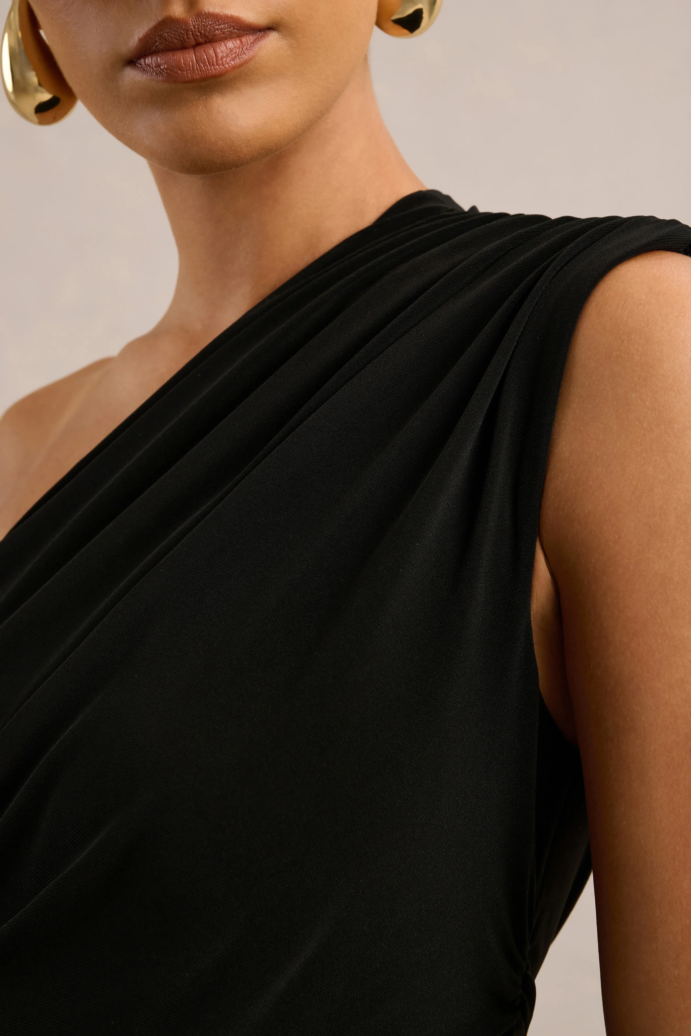 Mardi | Black Asymmetric Maxi Dress With Ruching