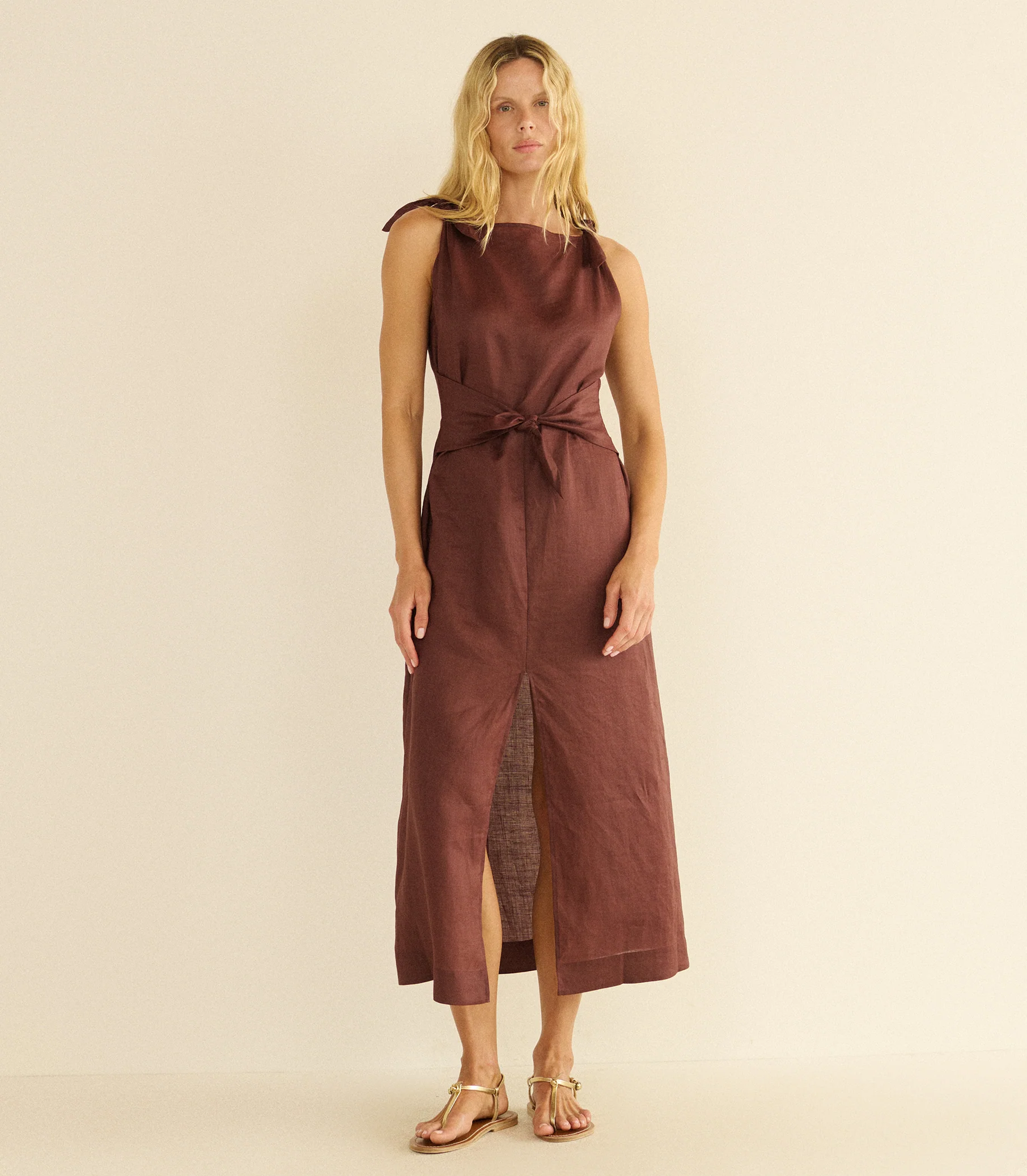 Amorette Ramie Midi Dress - Antique Mahogany