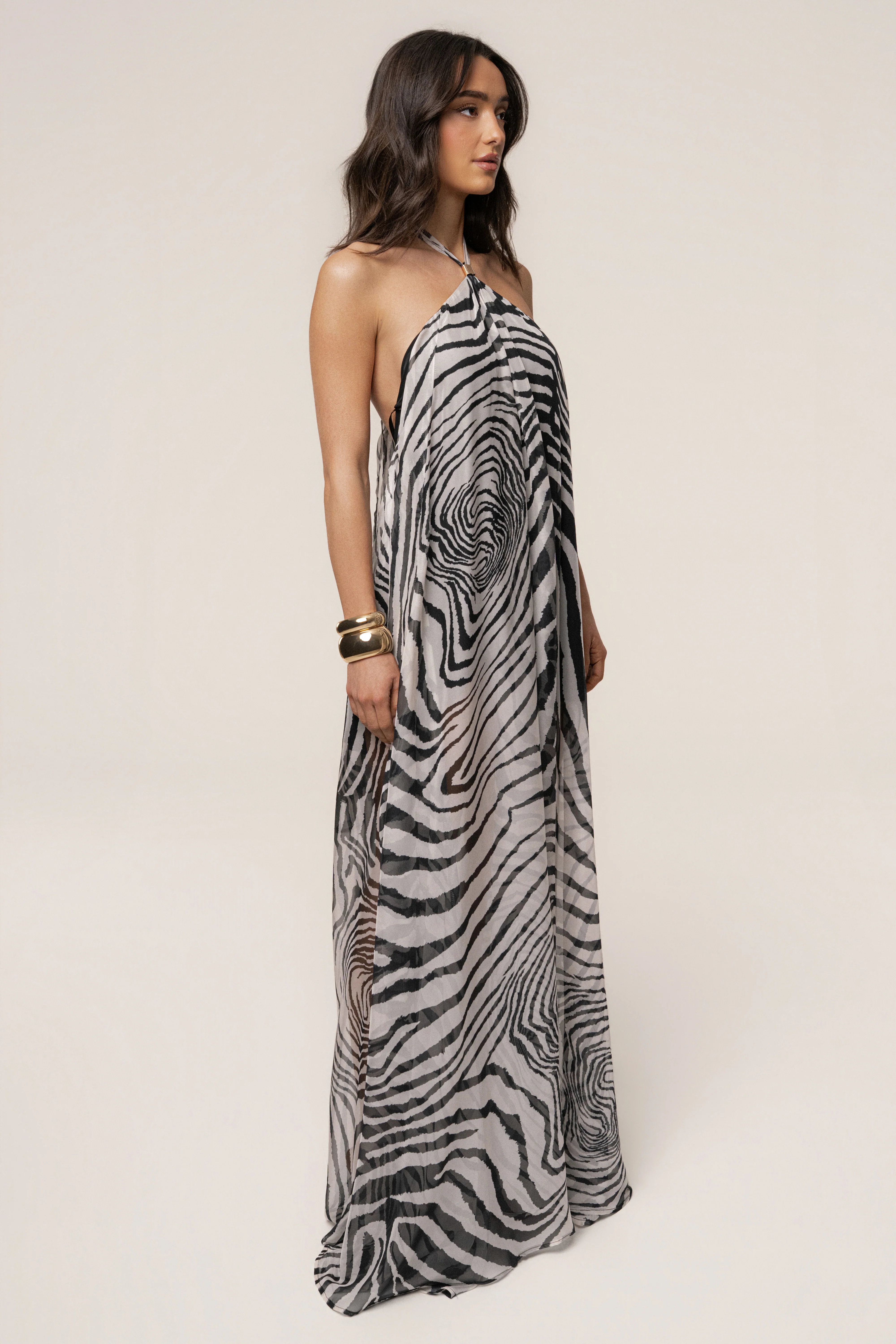 Zebra Print Jolene Halter Neck Maxi Dress